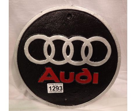 Cast iron circular Audi plaque, D: 25 cm. P&amp;P Group 2 (£18+VAT for the first lot and £3+VAT for subsequent lots) 