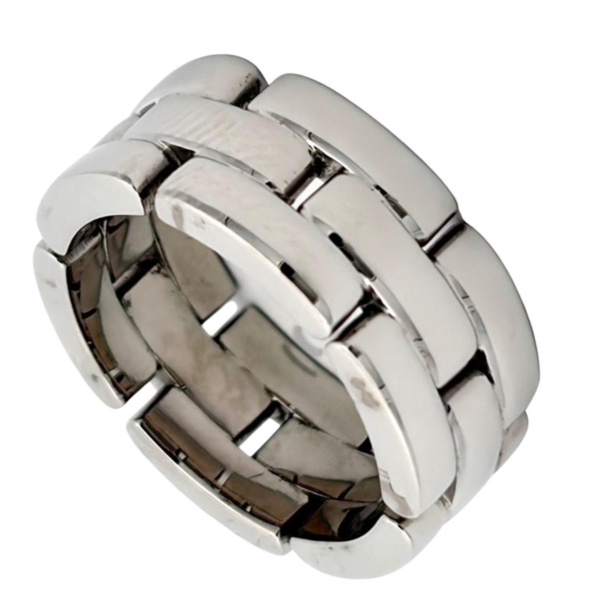 Cartier Maillon Panthre 3-Row Ring, Size #49, 18K White Gold, 11.8g, Approx. Women\'s