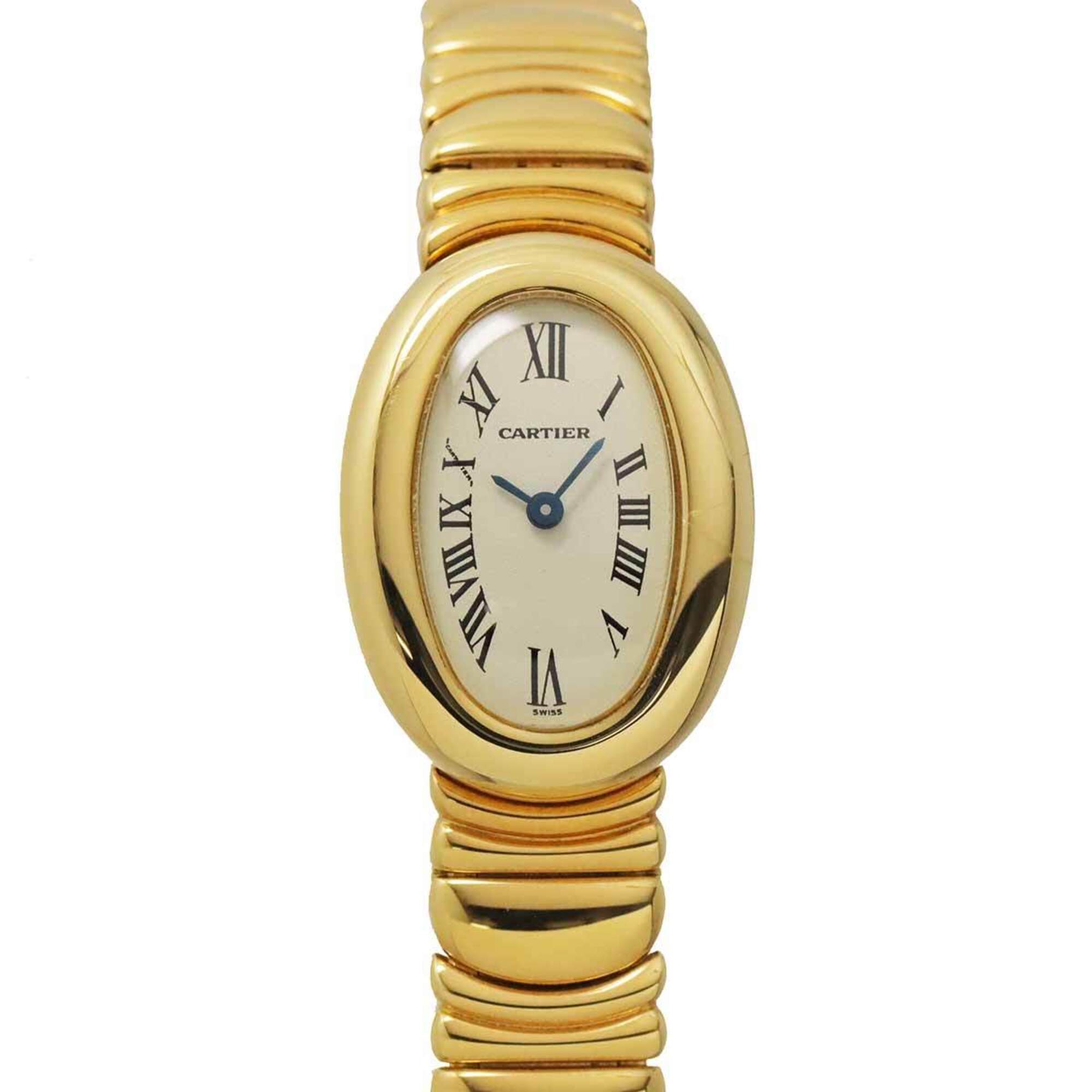 Cartier Mini Baignoire W15109D8 Women\'s Watch, Ivory, 18K Yellow Gold, Quartz Watch