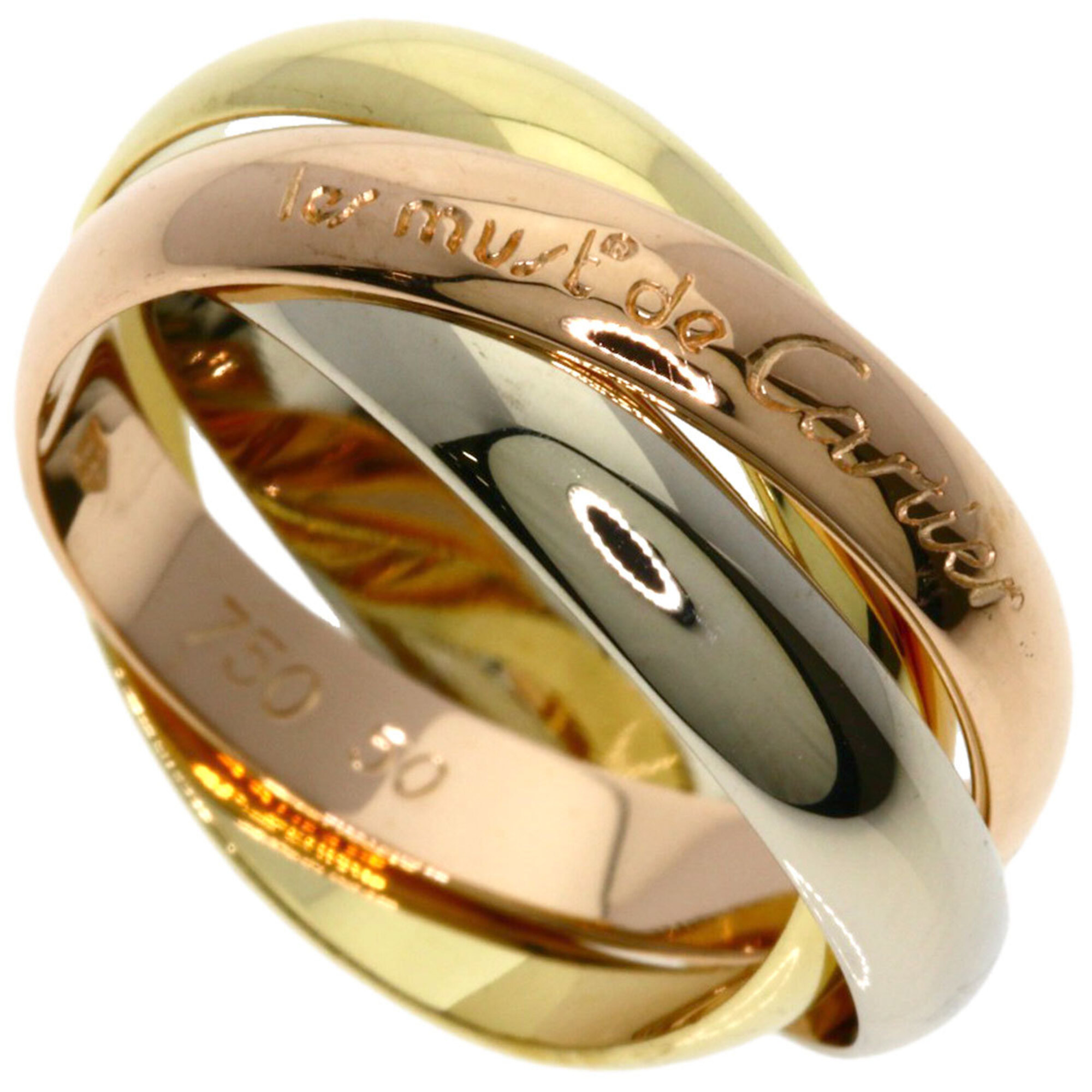 Cartier Trinity 3-Color Ring #50, 18K Yellow Gold/18K Pink White Gold, Women\'s.