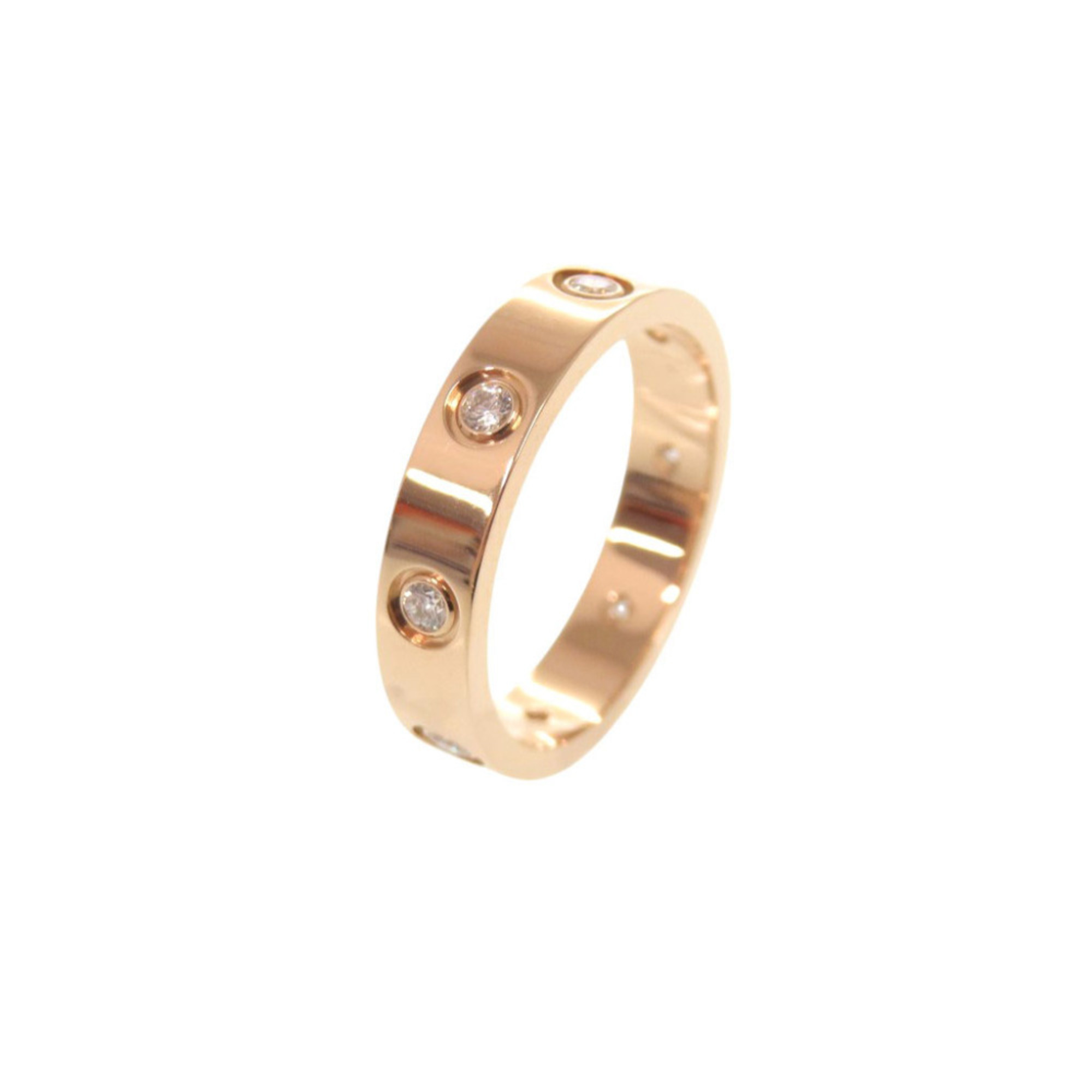 Cartier Mini Love Ring, Full Diamond, 18KPG (750PG), Size 50, Pink Gold Jewelry, 1356CARTIER