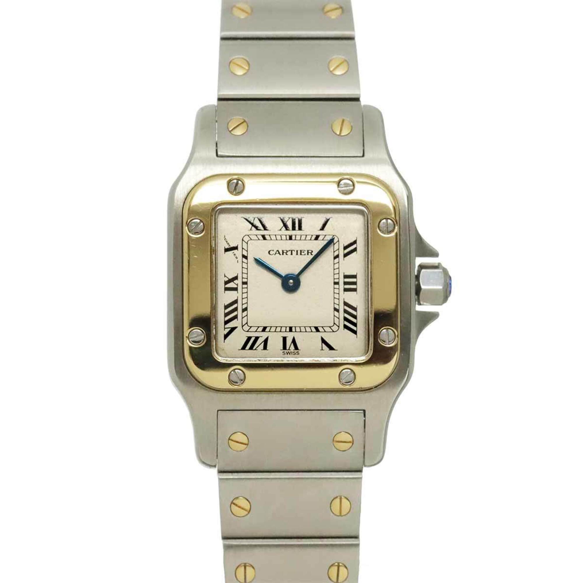 Cartier Santos Galbee SM W20012C4 Two-Tone Ladies\' Watch, Ivory & 18K Yellow Gold, Quartz Watch