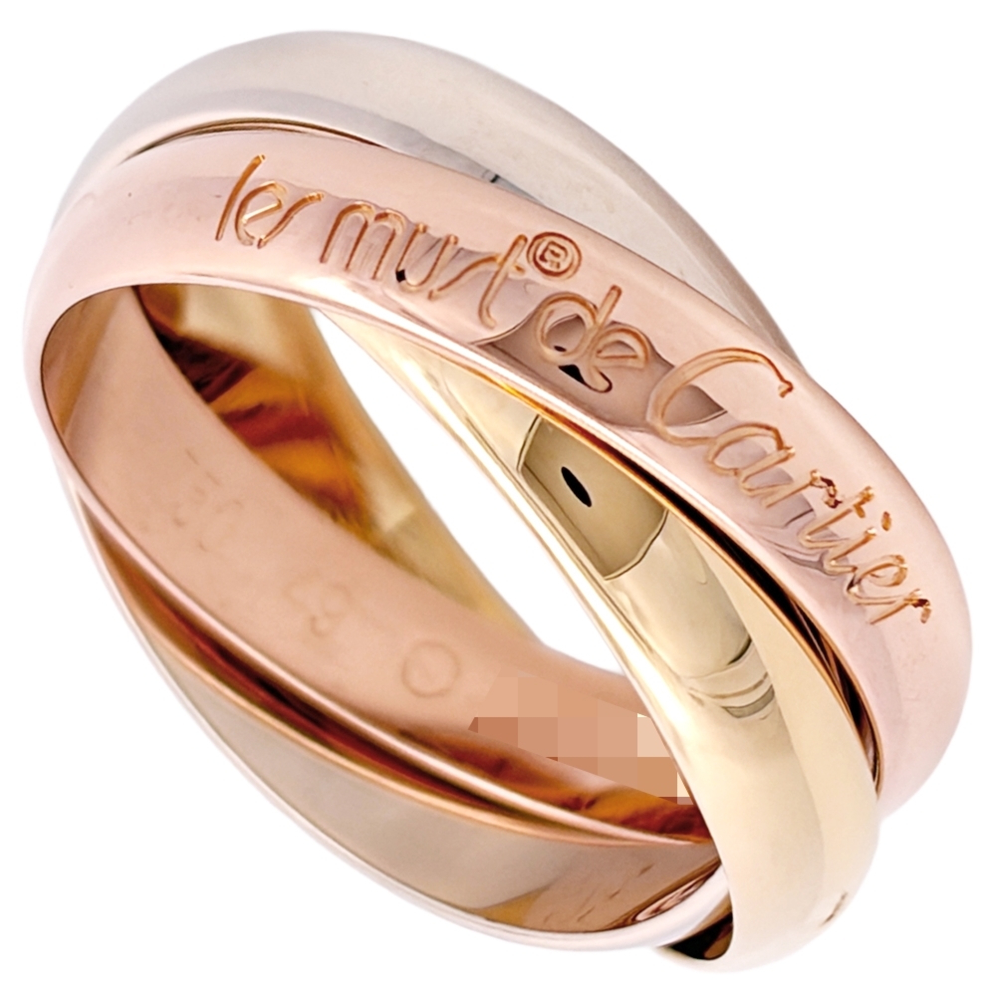 Cartier Trinity MM Ring, Size #49, 18K Yellow Gold (6.9g), Pink (18K White Gold), 3-color design (Ye