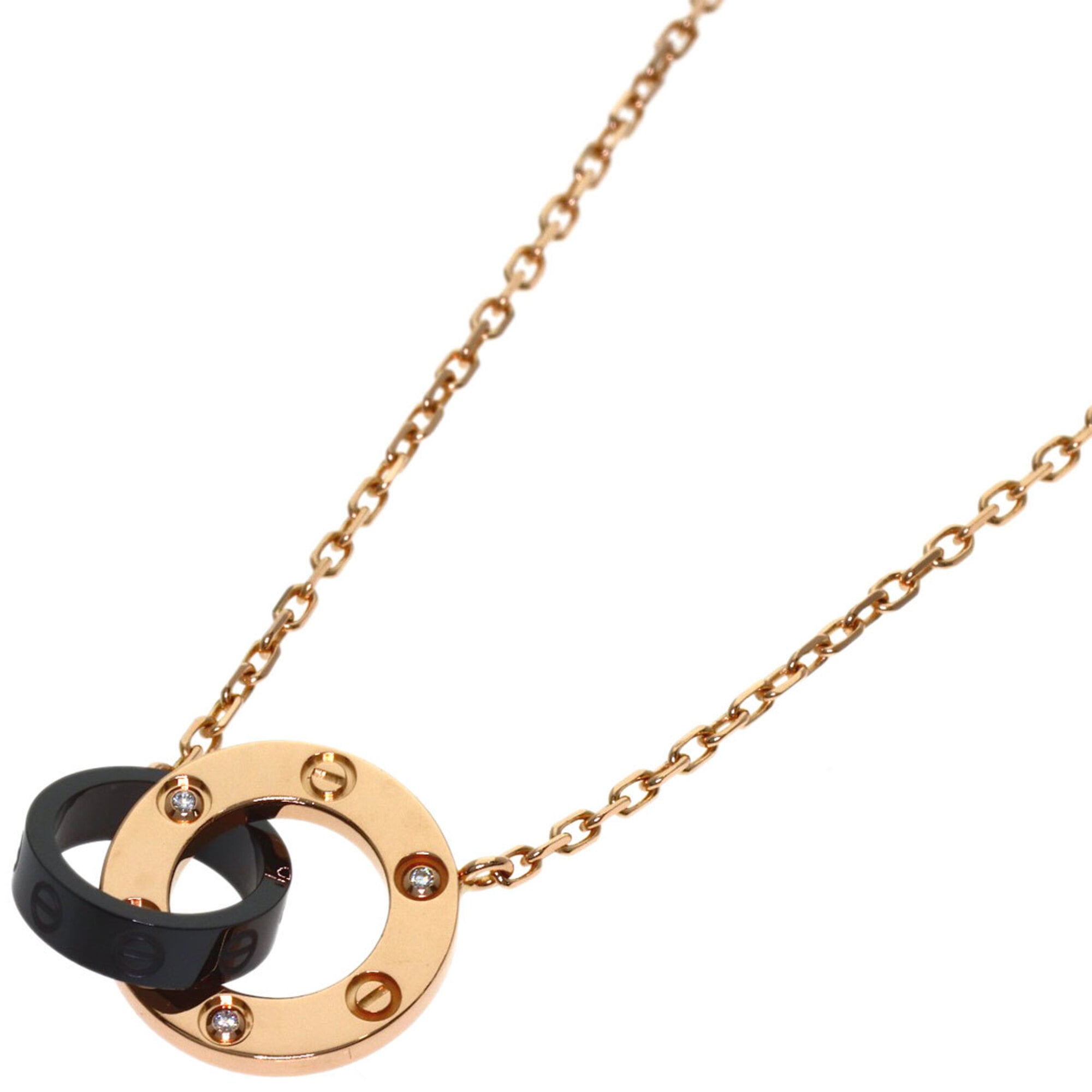 Cartier Love Circle 3P Diamond Necklace 18K Pink Gold Women\'s CARTIER