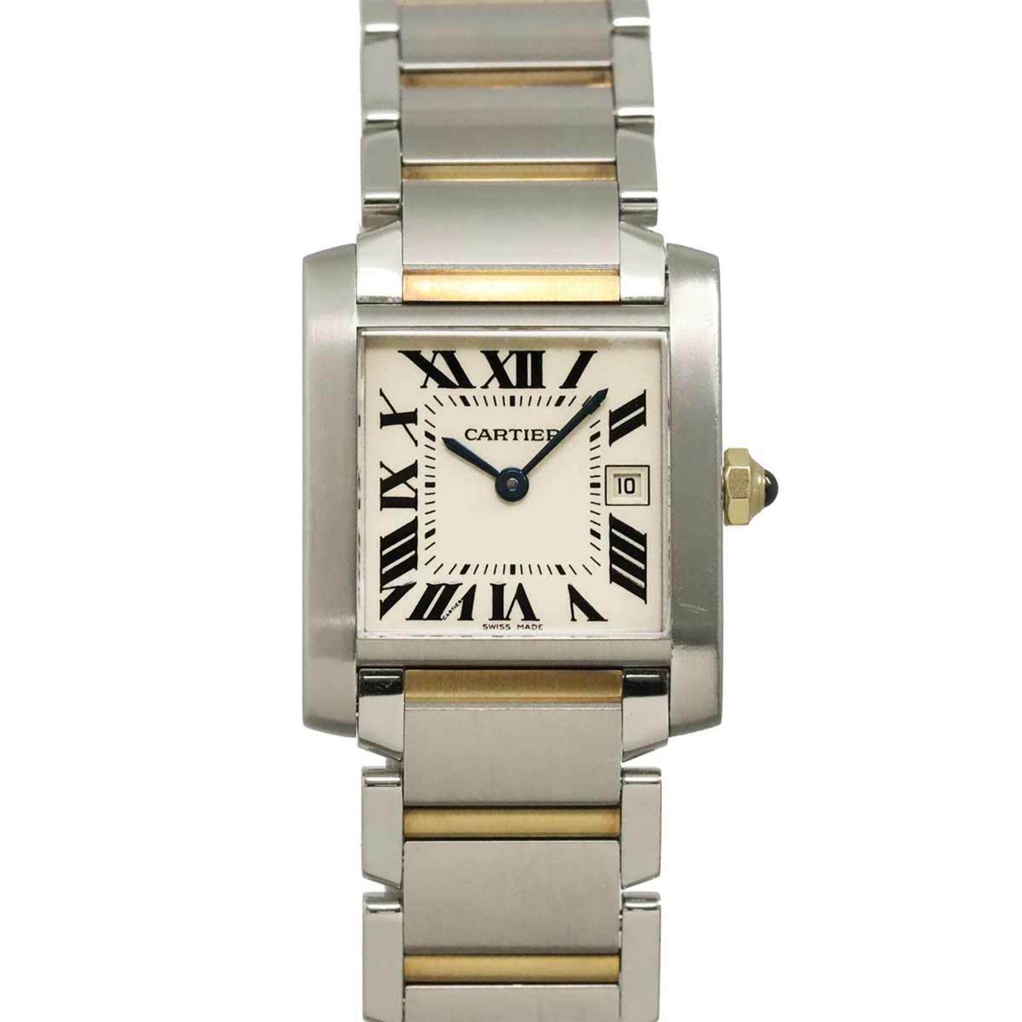 Cartier Tank Francaise MM Two-Tone W51012Q4 Boys\' Watch, Date, Ivory, Yellow Gold (YG), Quartz Watc