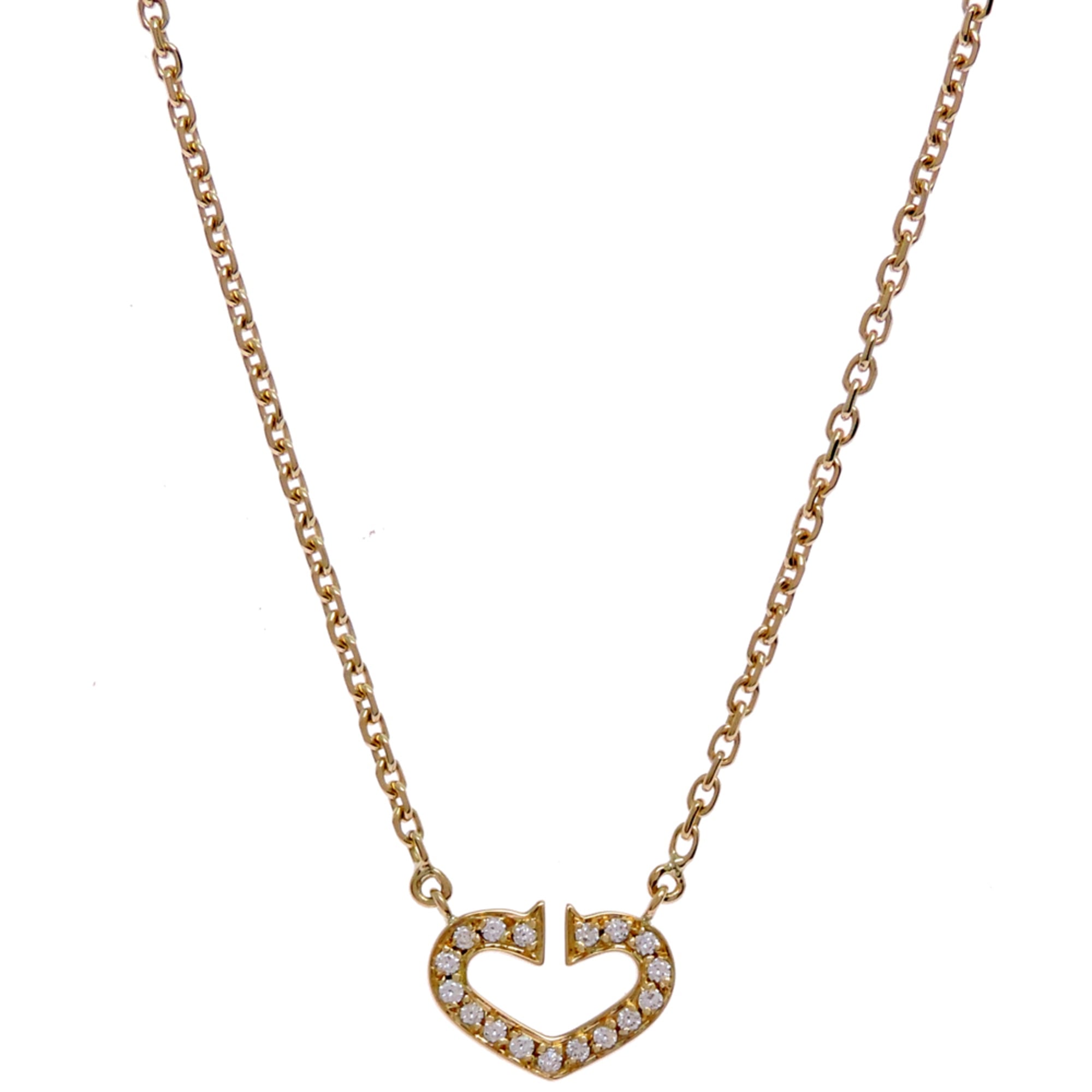 Cartier C de Heart Diamond Women\'s Necklace B7008200 750 Yellow Gold