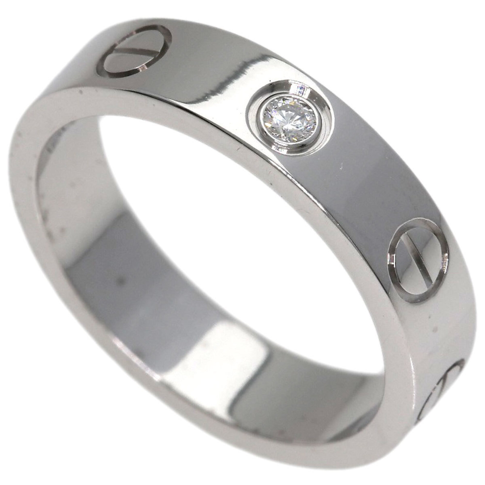 Cartier Mini Love Ring, 1P Diamond, Size 46, 18K White Gold, Women\'s CARTIER