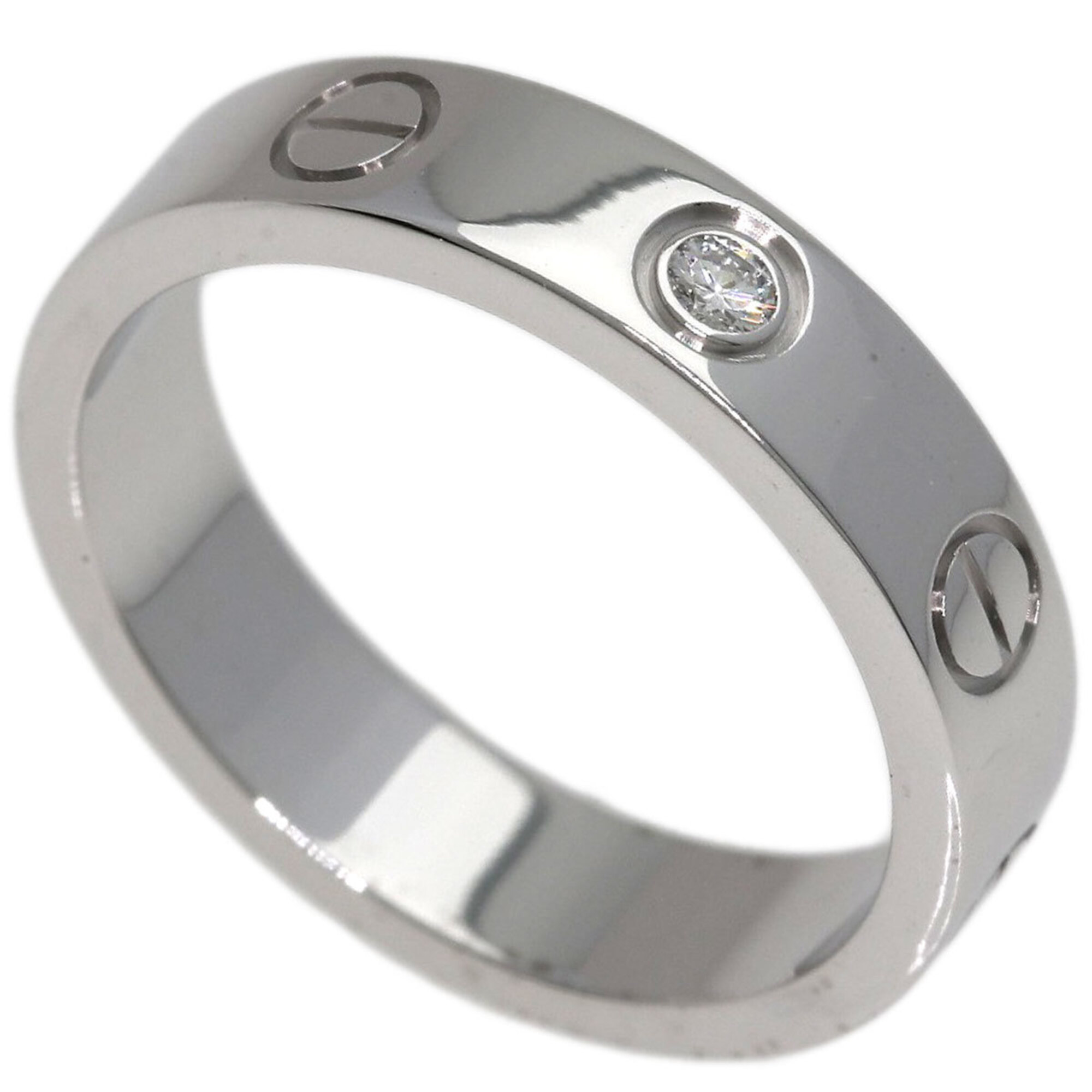 Cartier Mini Love Ring, 1P Diamond, Size 47, 18K White Gold, Women\'s Ring.