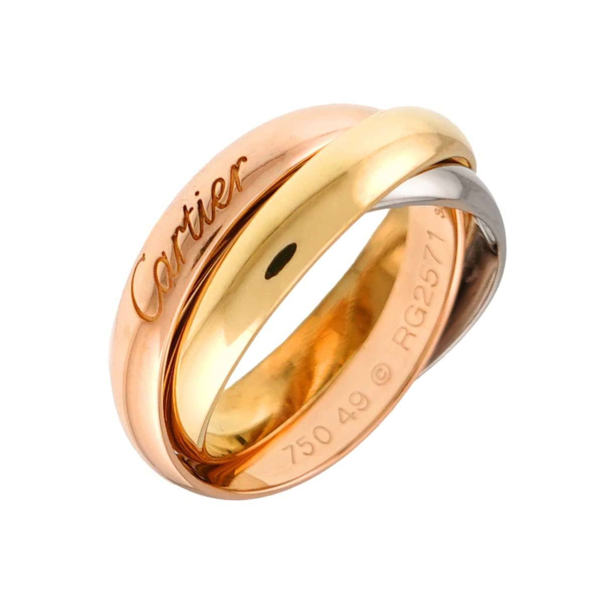 Cartier Trinity MM #49 Ring, 18K Yellow Gold, White Pink Triple Band, Three Colors, 750 Gold.
