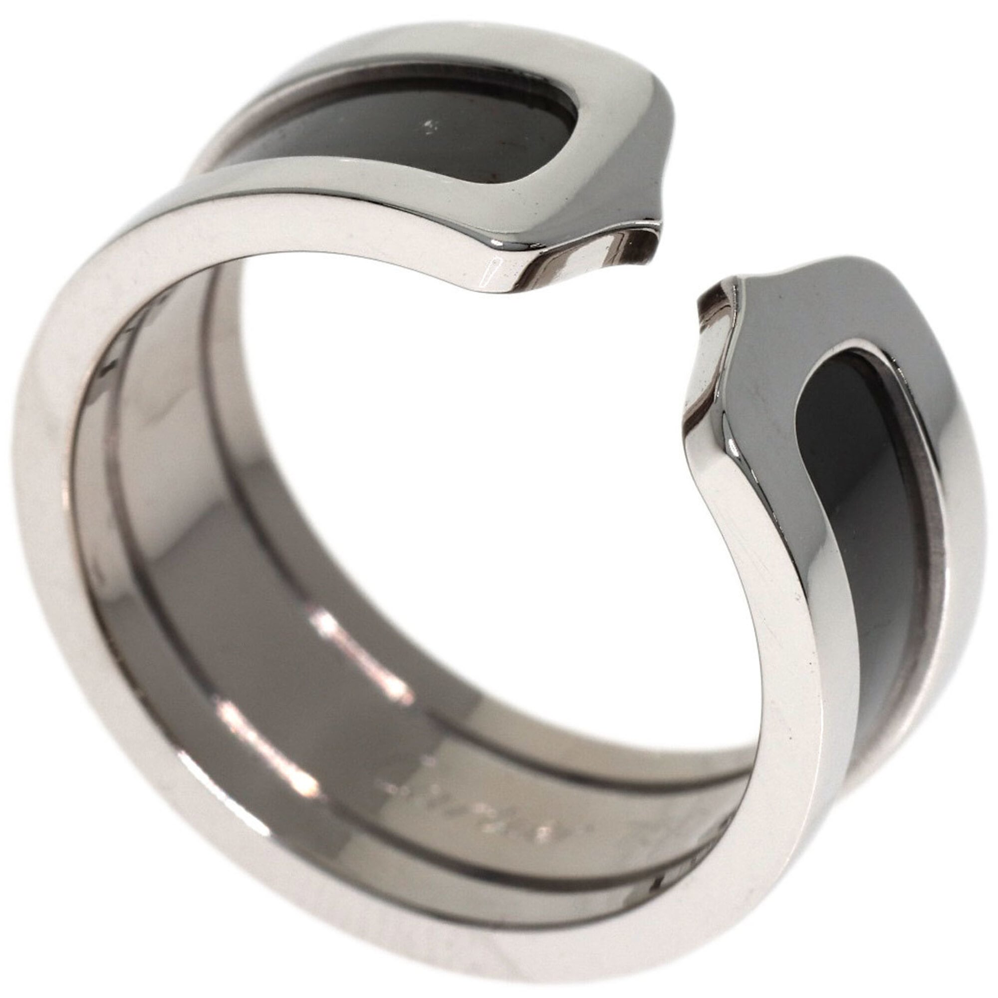 Cartier C2 Ring, Black Lacquer, Size #55, 18K White Gold, Women\'s CARTIER
