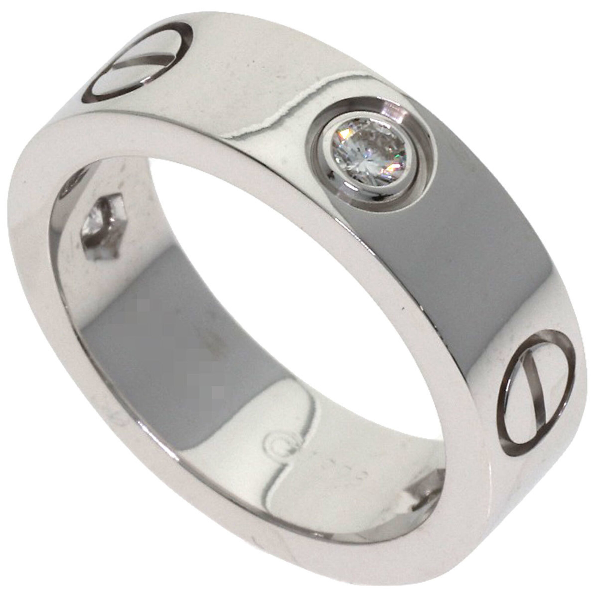 Cartier Love Ring Half Diamond #49 Ring, 18K White Gold, Women\'s, CARTIER