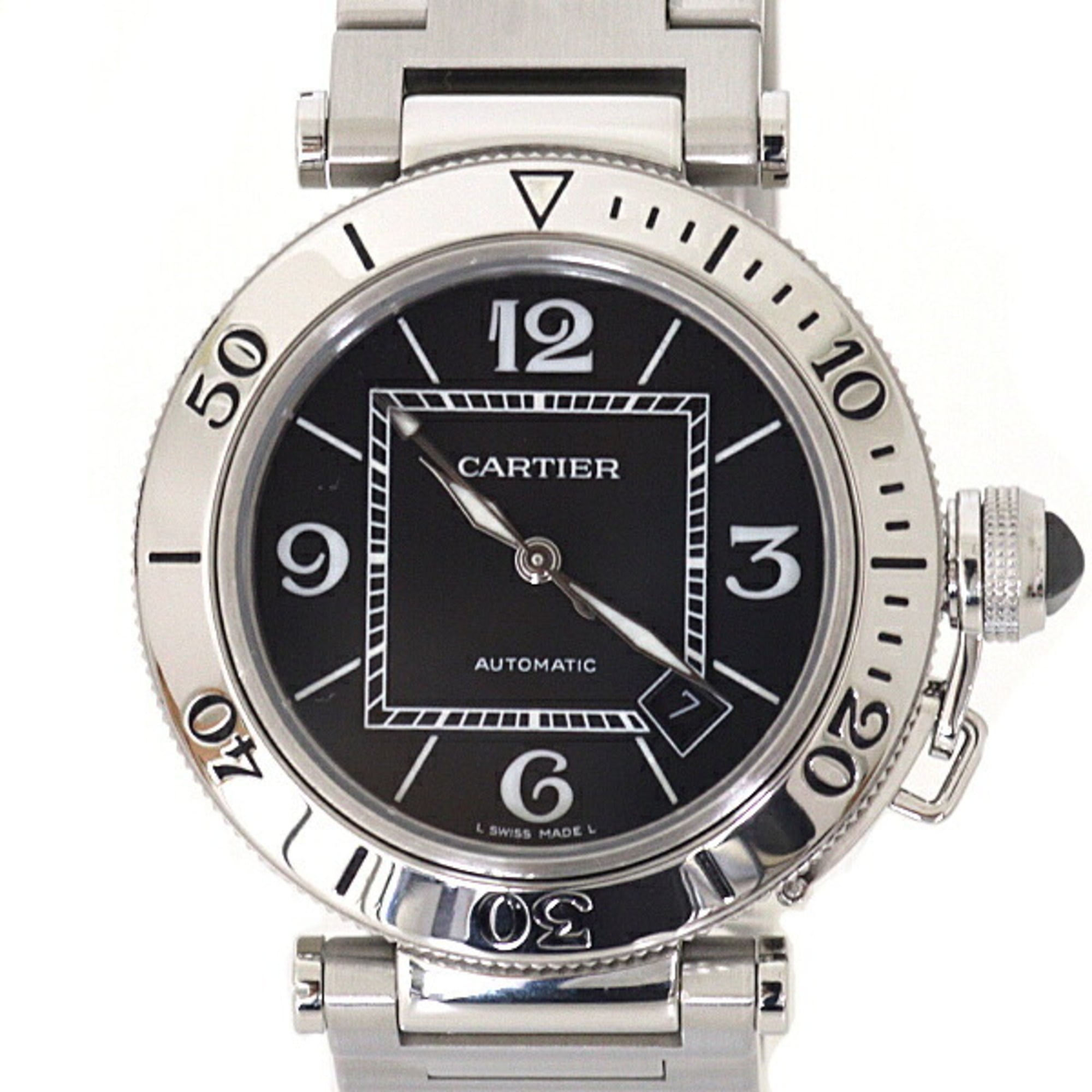 Cartier Pasha Seatimer W31077M7 Men\'s Watch, Black Dial, Stainless Steel, Automatic Movement