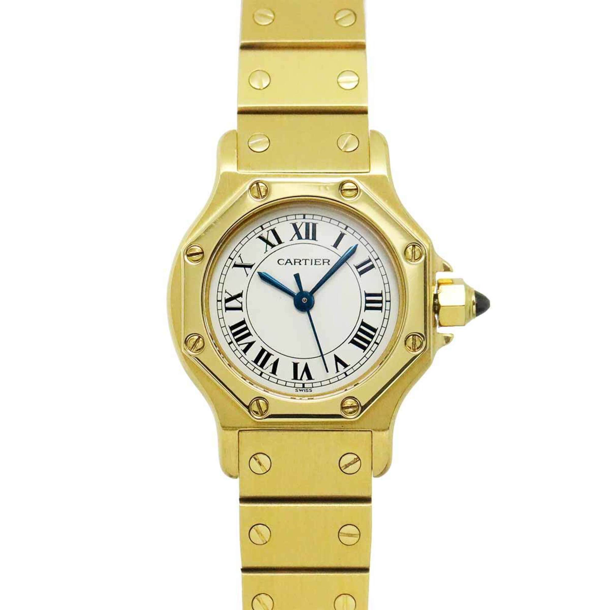 Cartier Santos Octagon SM Ladies\' Watch, White, 18K Yellow Gold, Solid Automatic Movement