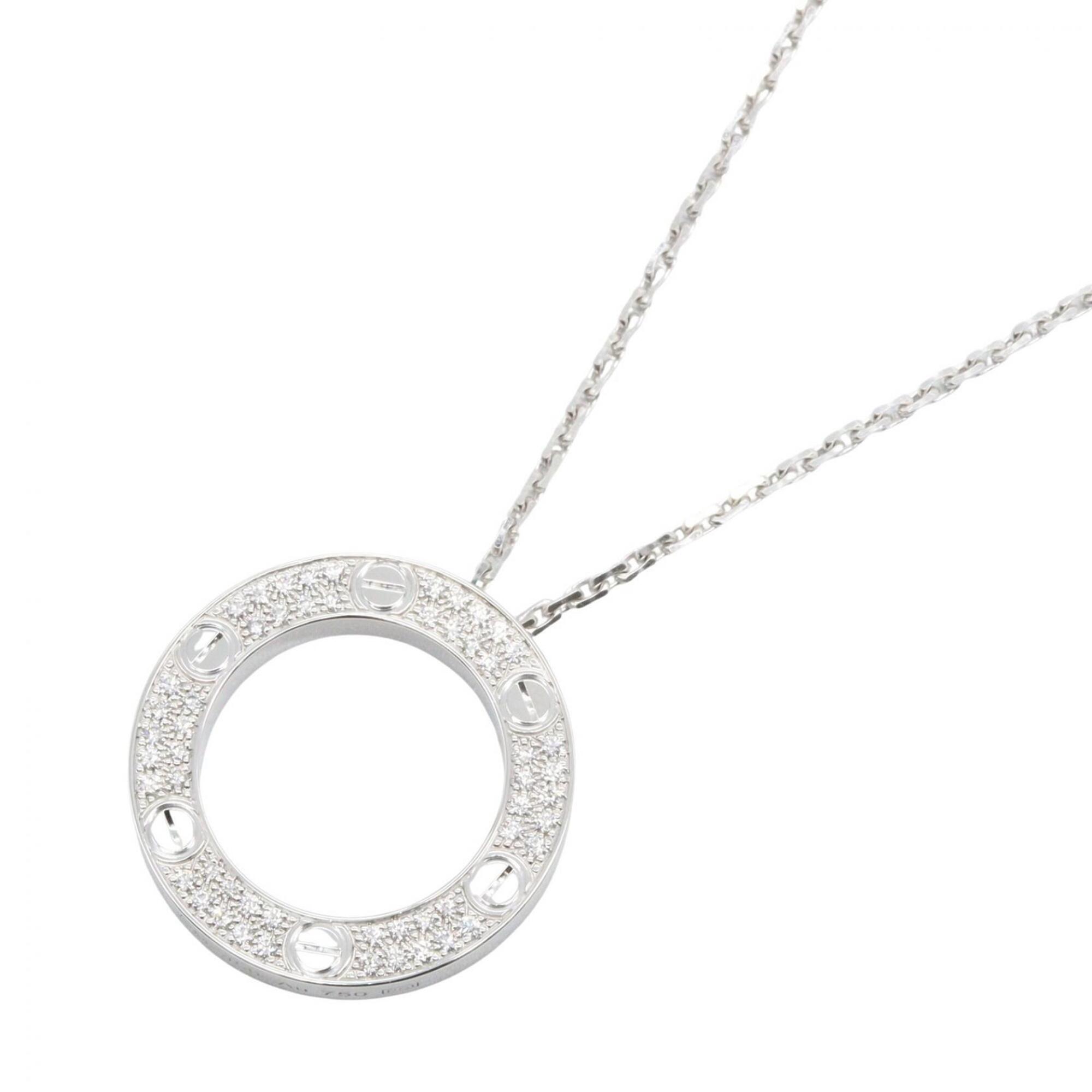 Cartier Love Circle Diamond Necklace, 18K White Gold (18KWG), Diamond, Women\'s, Silver/Clear Tone,