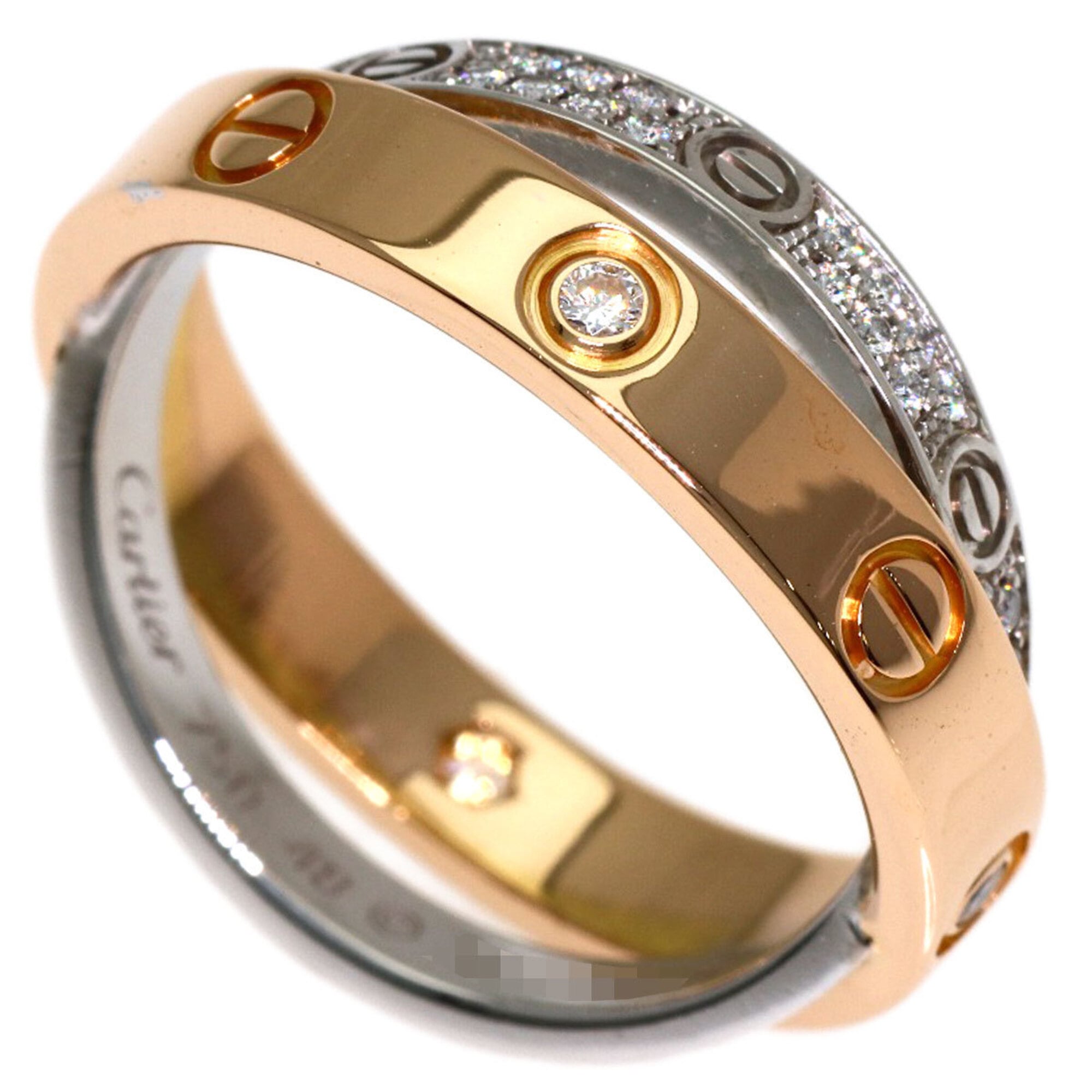 Cartier B-Love Full Pave Diamond Ring #48, 18K Pink Gold/18K White Gold, Women\'s.