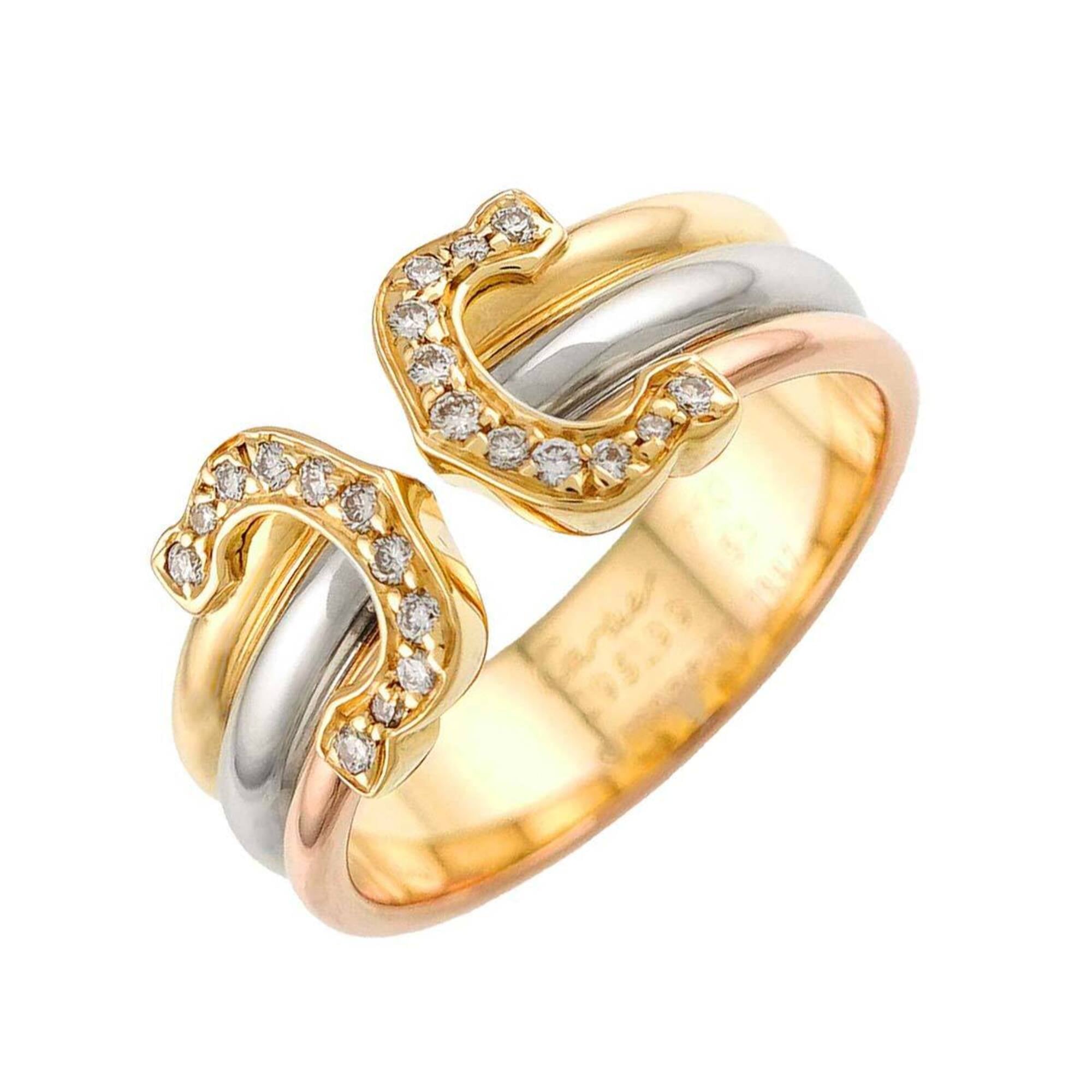 Cartier 2C #51 Ring with Diamonds, 18K Yellow Gold, White and Pink Three-Color Three-Gold 750, C2