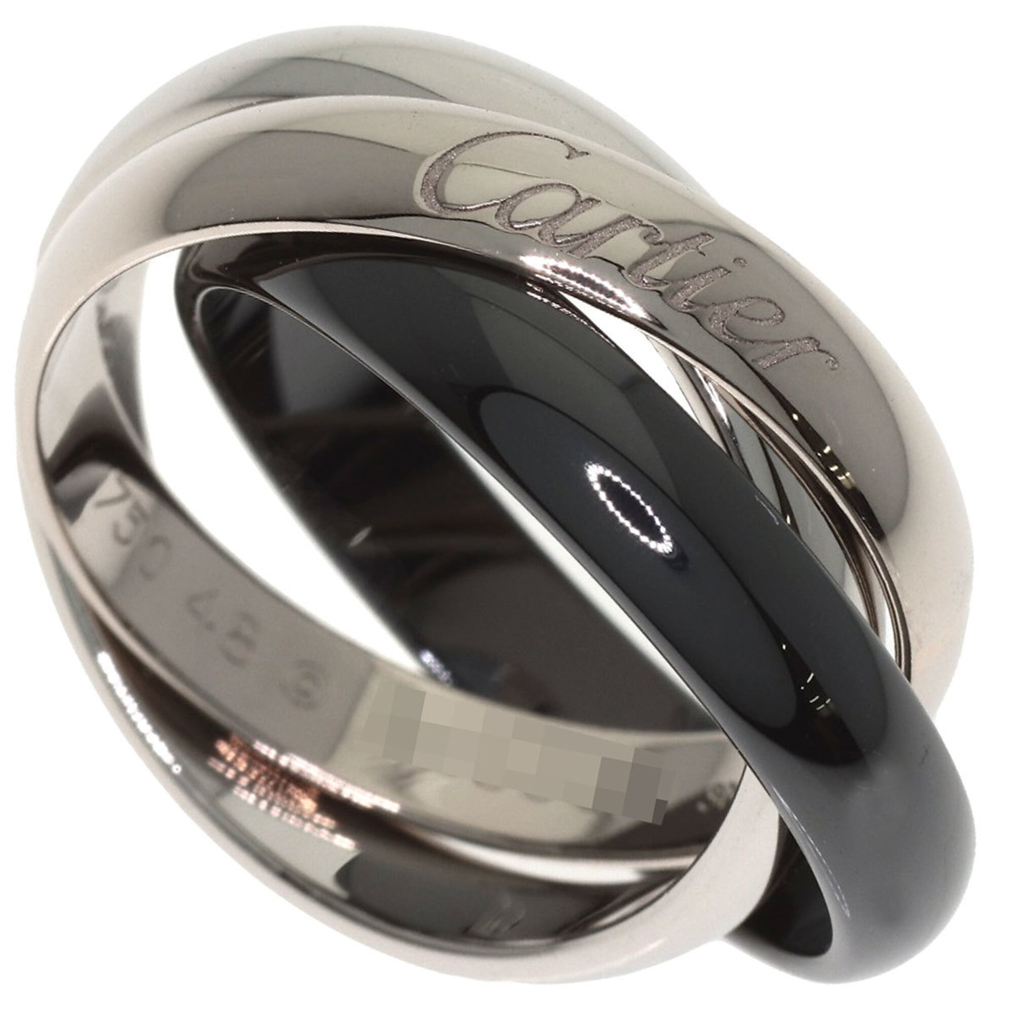 Cartier Trinity Black Ceramic Ring #48, 18K White Gold/Pd950, Women\'s, CARTIER