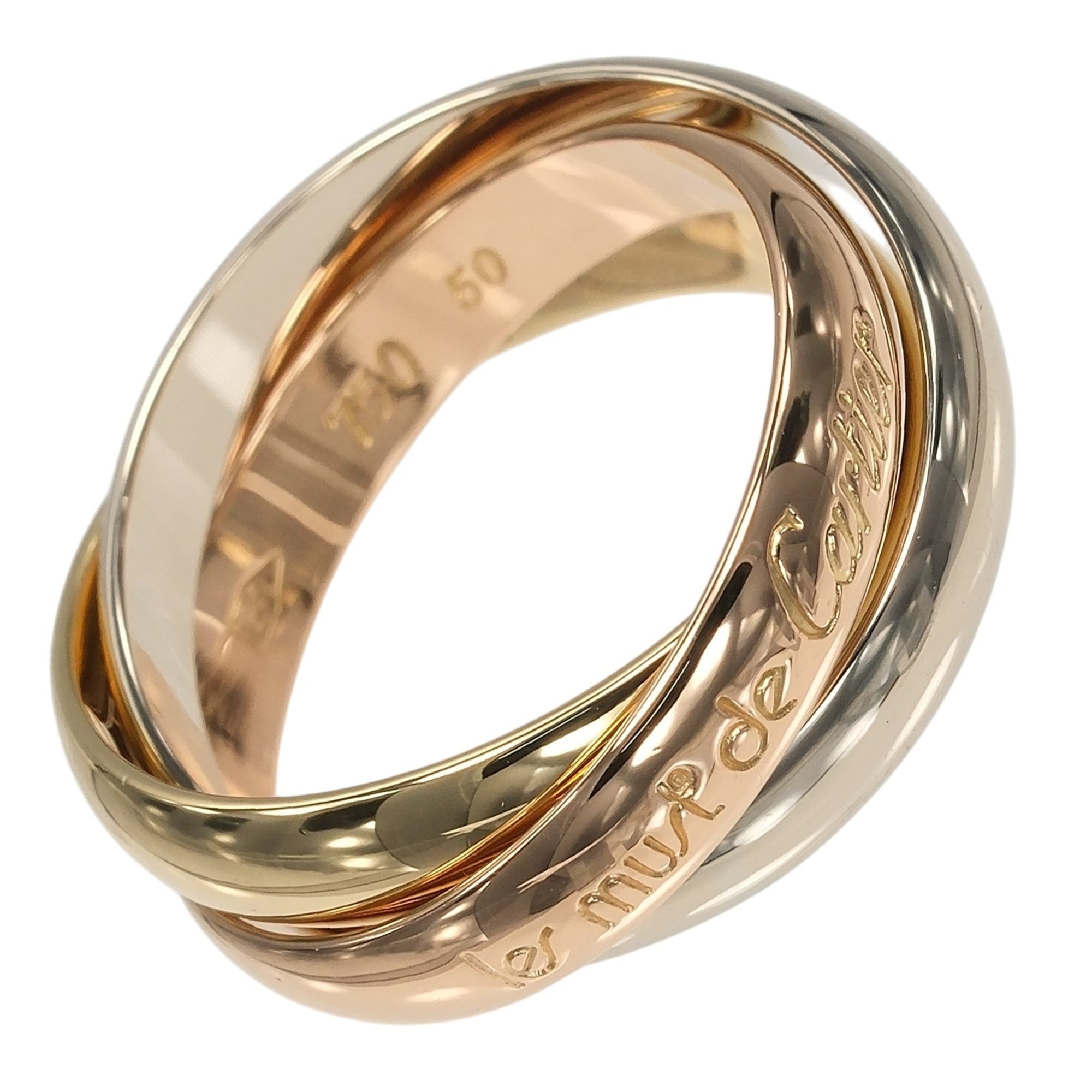 Cartier Trinity Ring, Size 10, 3.5mm Band, 18K Gold (YG, PG, WG), Approx. 7.27g