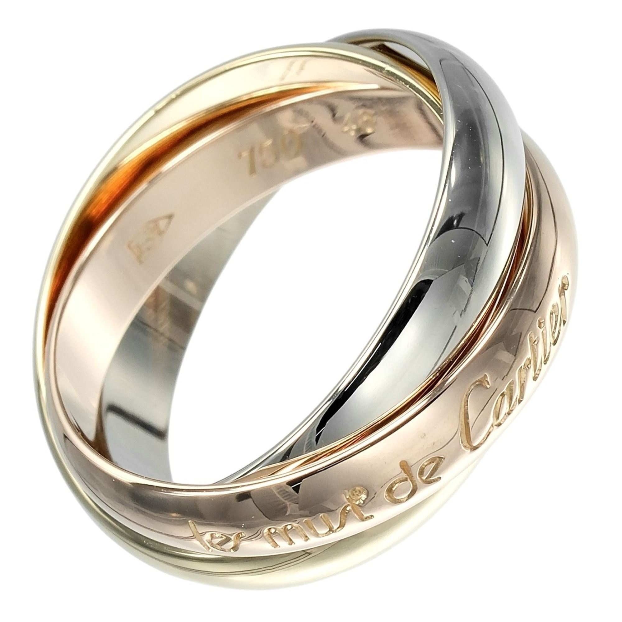 Cartier Trinity Ring, Size 8, 3.4mm Band, 18K Gold (YG, PG, WG), Approx. 6.59g