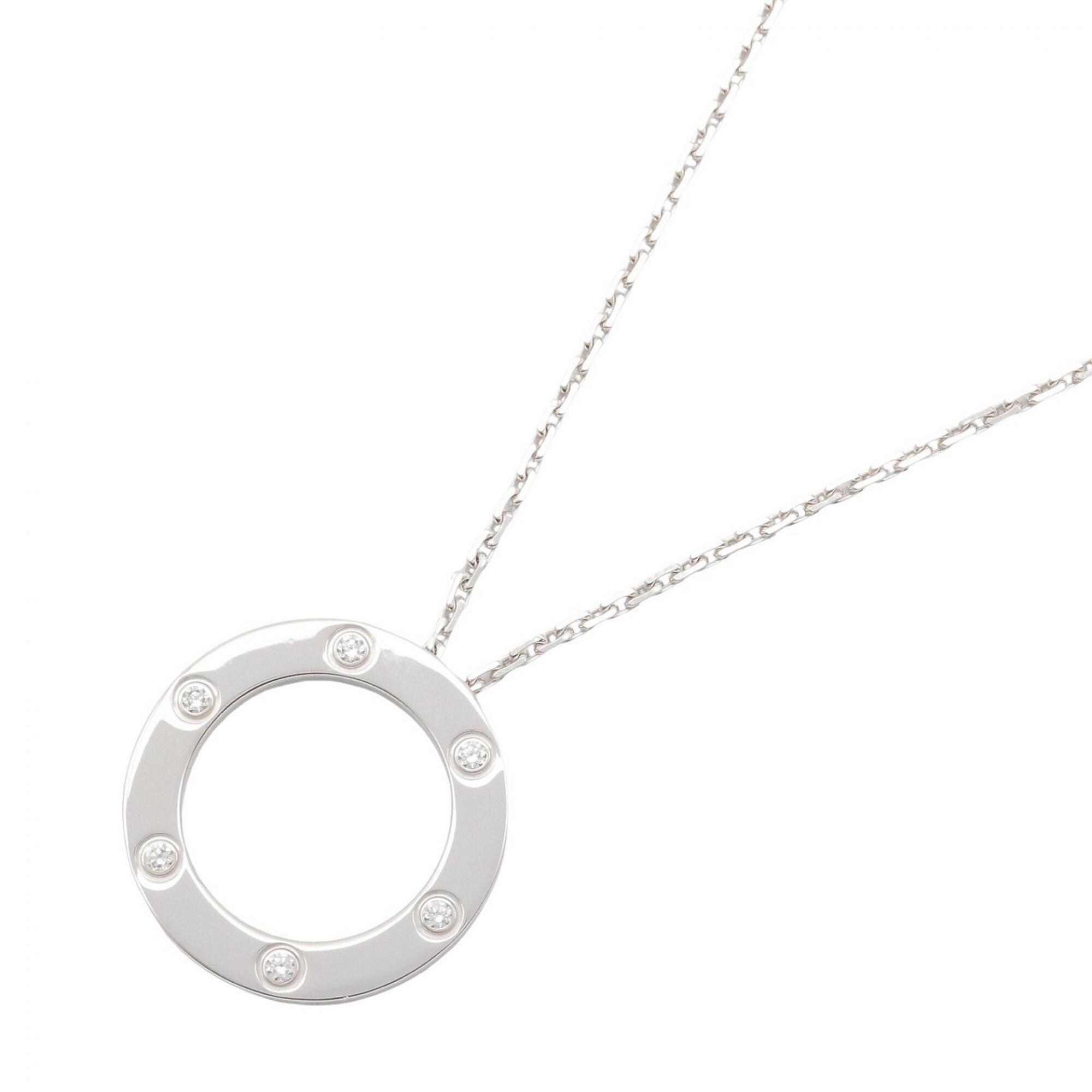 Cartier Love Circle 6PD Necklace, 18K White Gold (18KWG), Diamond, Women\'s, Clear/Silver Tone