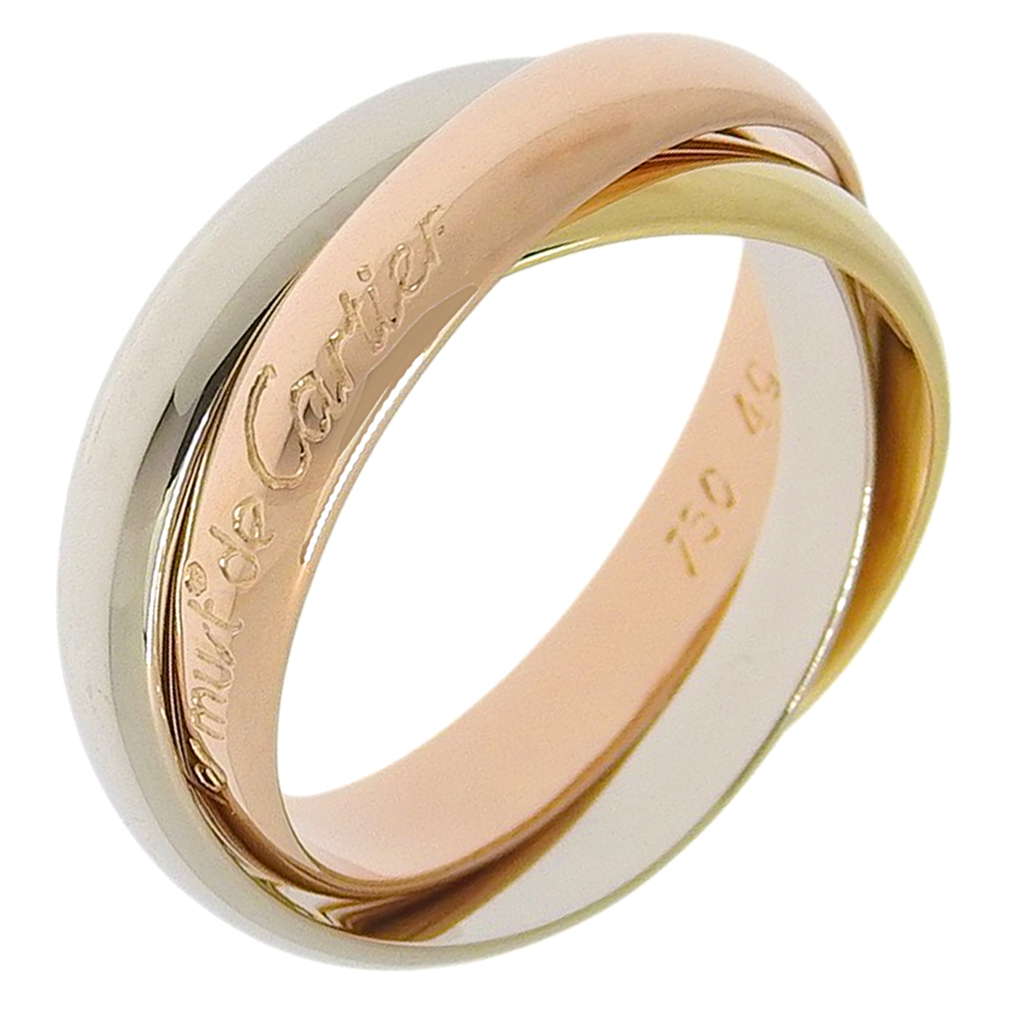 Cartier Trinity ring, size 9.5, 18K gold (YG x PG WG), approximately 6.6g, women\'s.