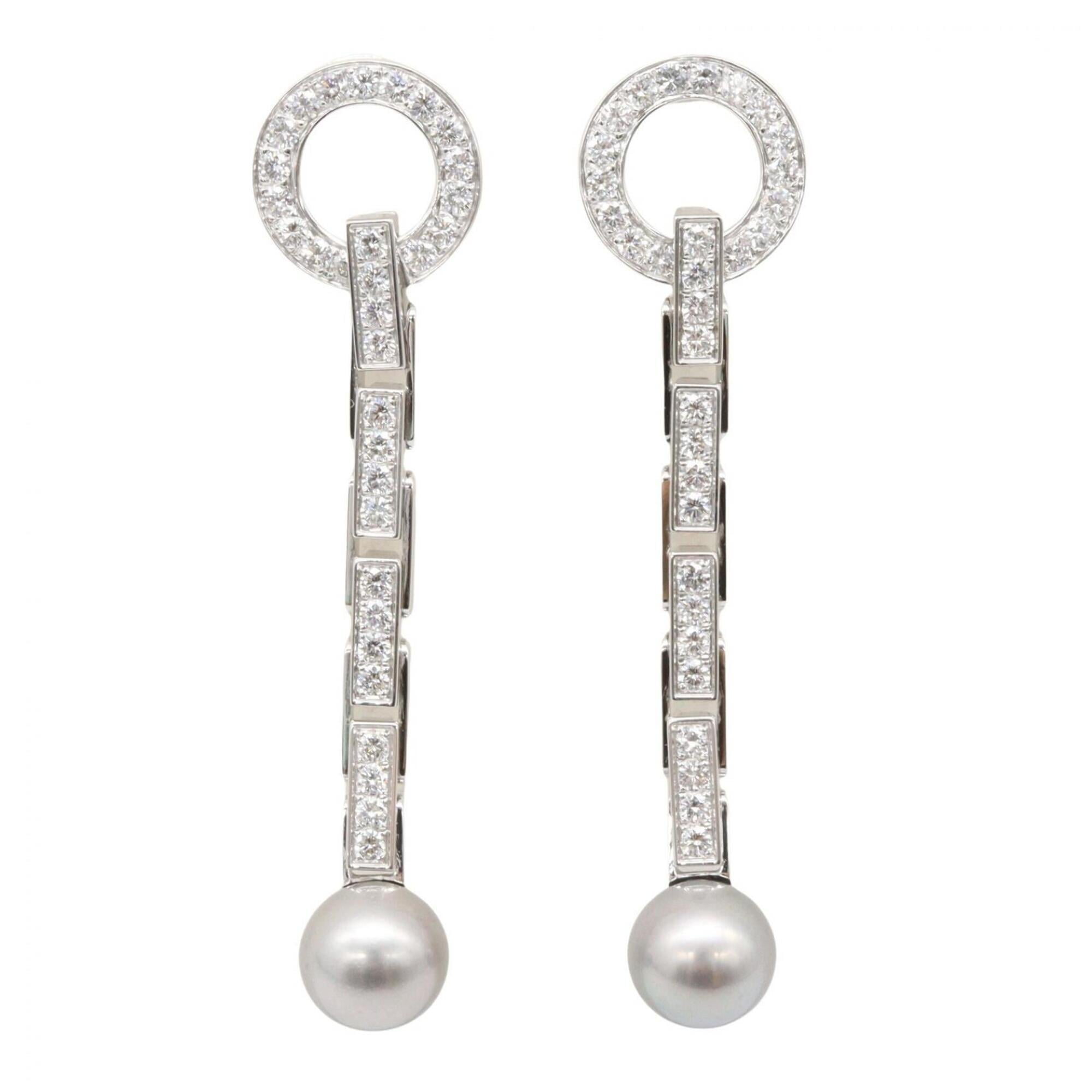 Cartier Himalia Pearl Diamond Earrings - 18K White Gold (18KWG) and Women\'s Silver, Clear, Gray Ton