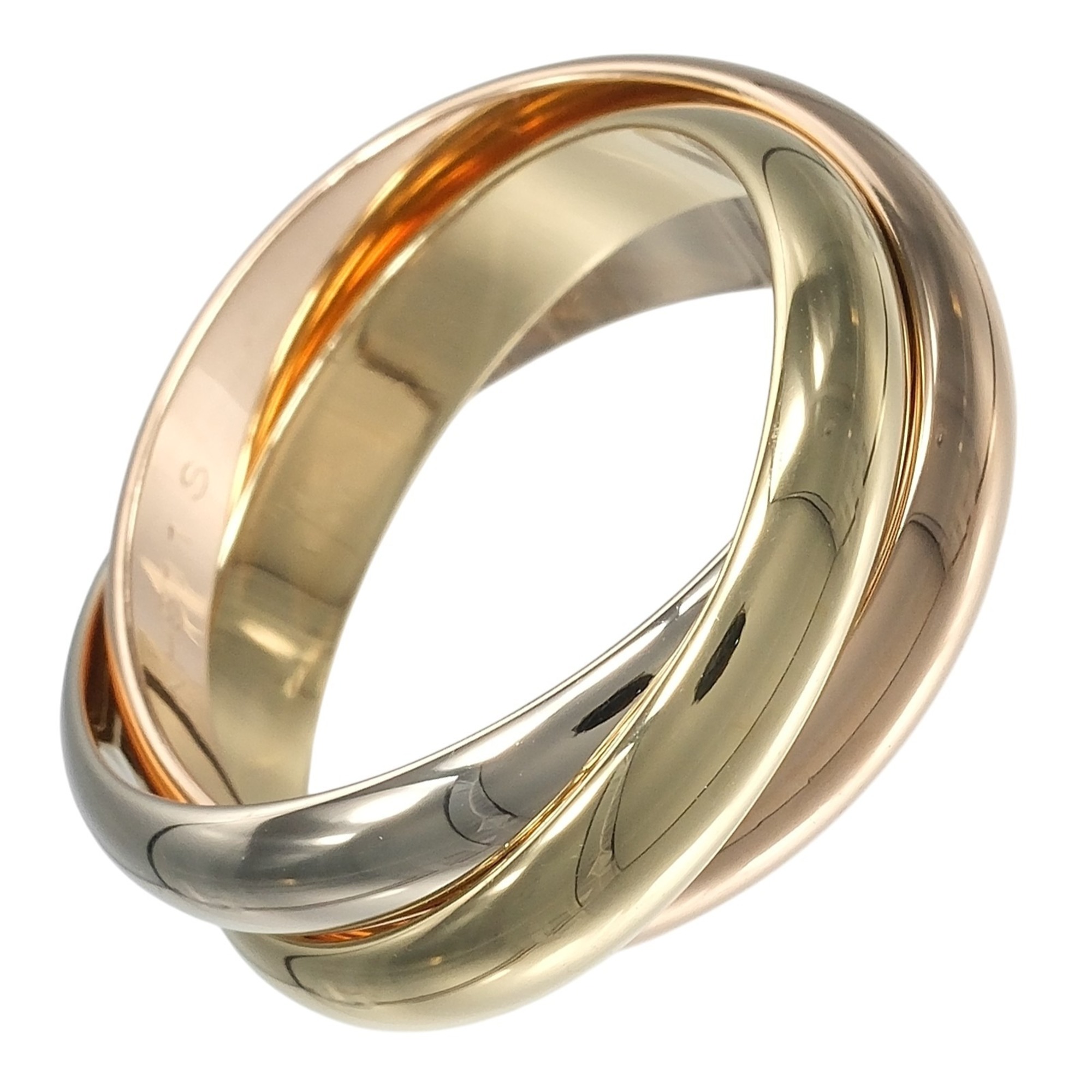 Cartier Trinity Ring, Size 16, 3.9mm Band, 18K Gold (YG, PG, WG), Approx. 11.65g.