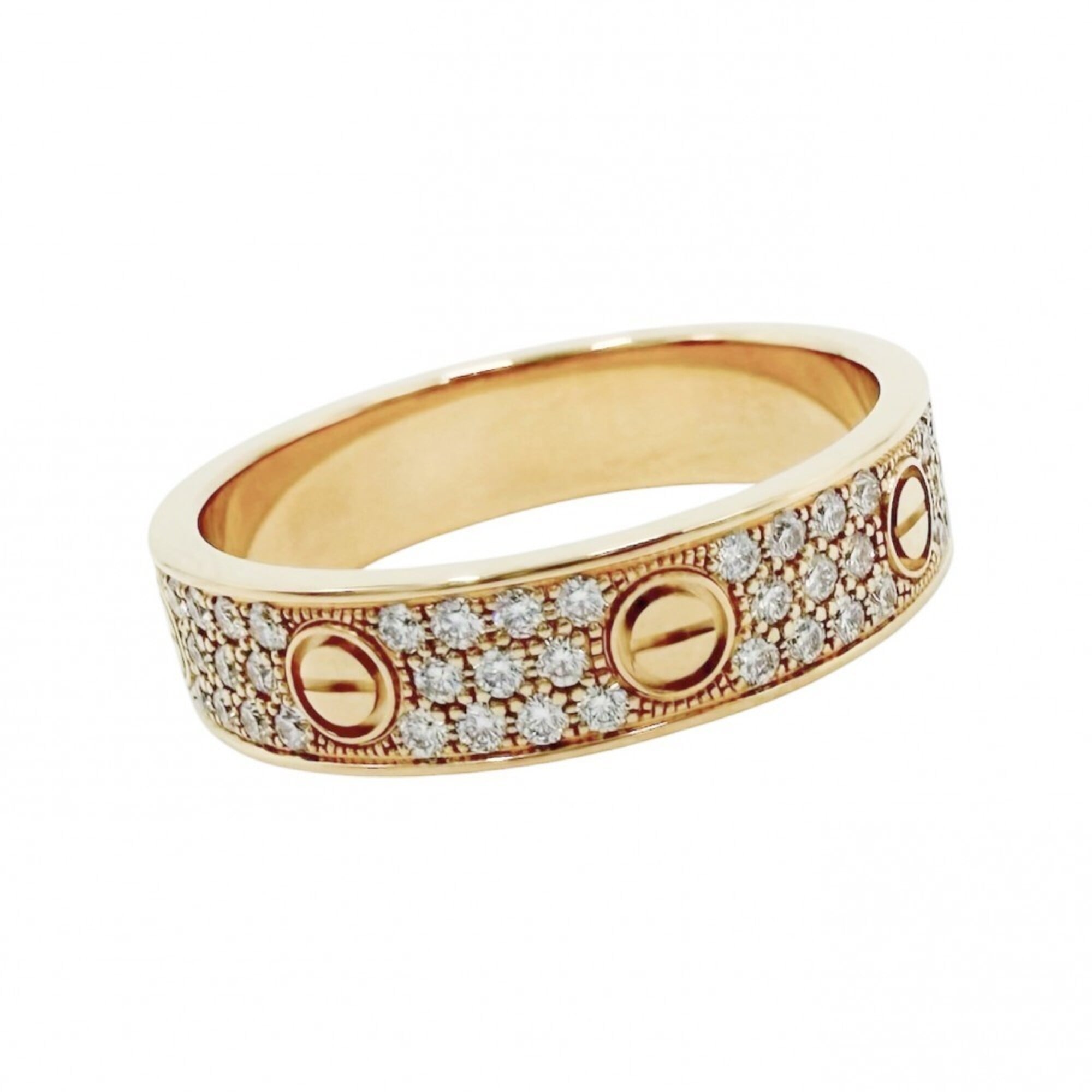 Cartier Love Ring for Men, Small Pave Diamond Ring, 18K Yellow Gold (Au750), 88 Diamonds (Total 0.31