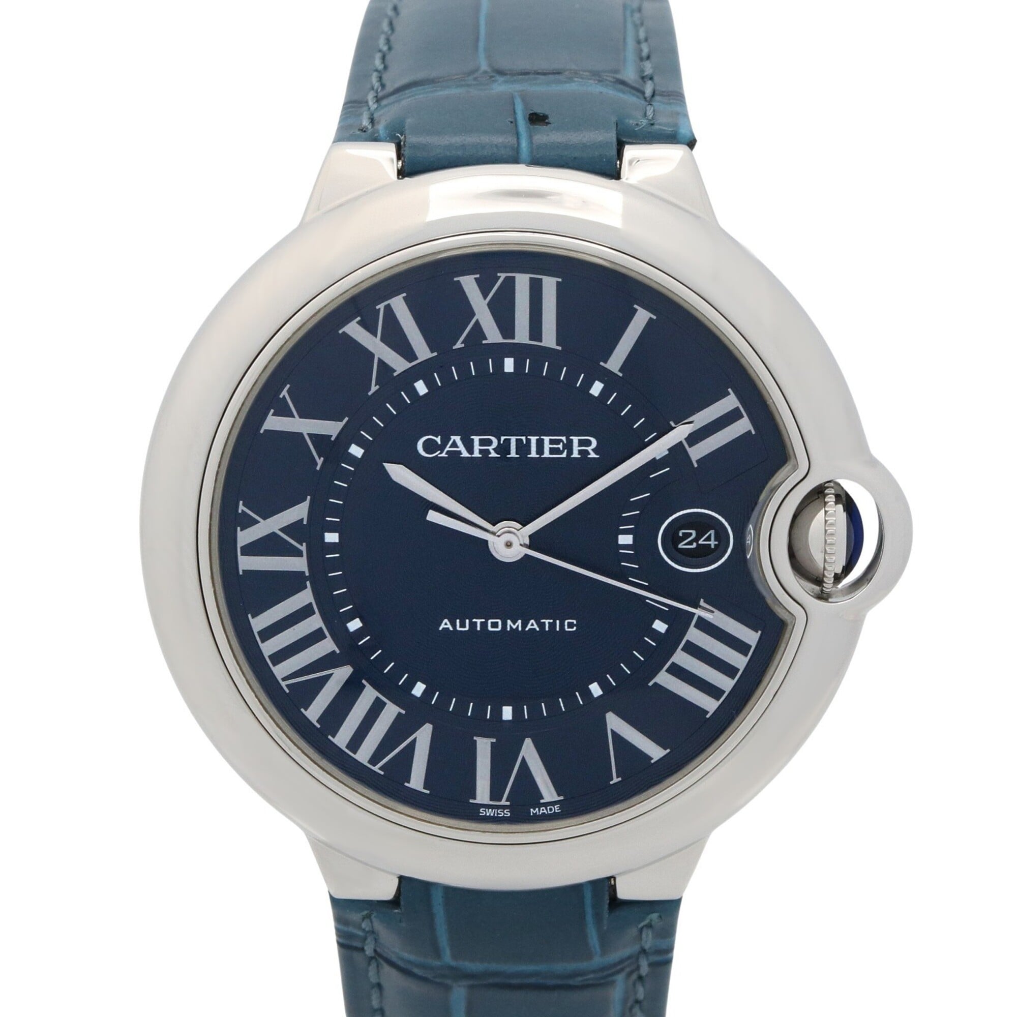 Cartier Ballon Bleu Watch, Stainless Steel, Leather Strap, Men\'s, Blue (WSBB0025)