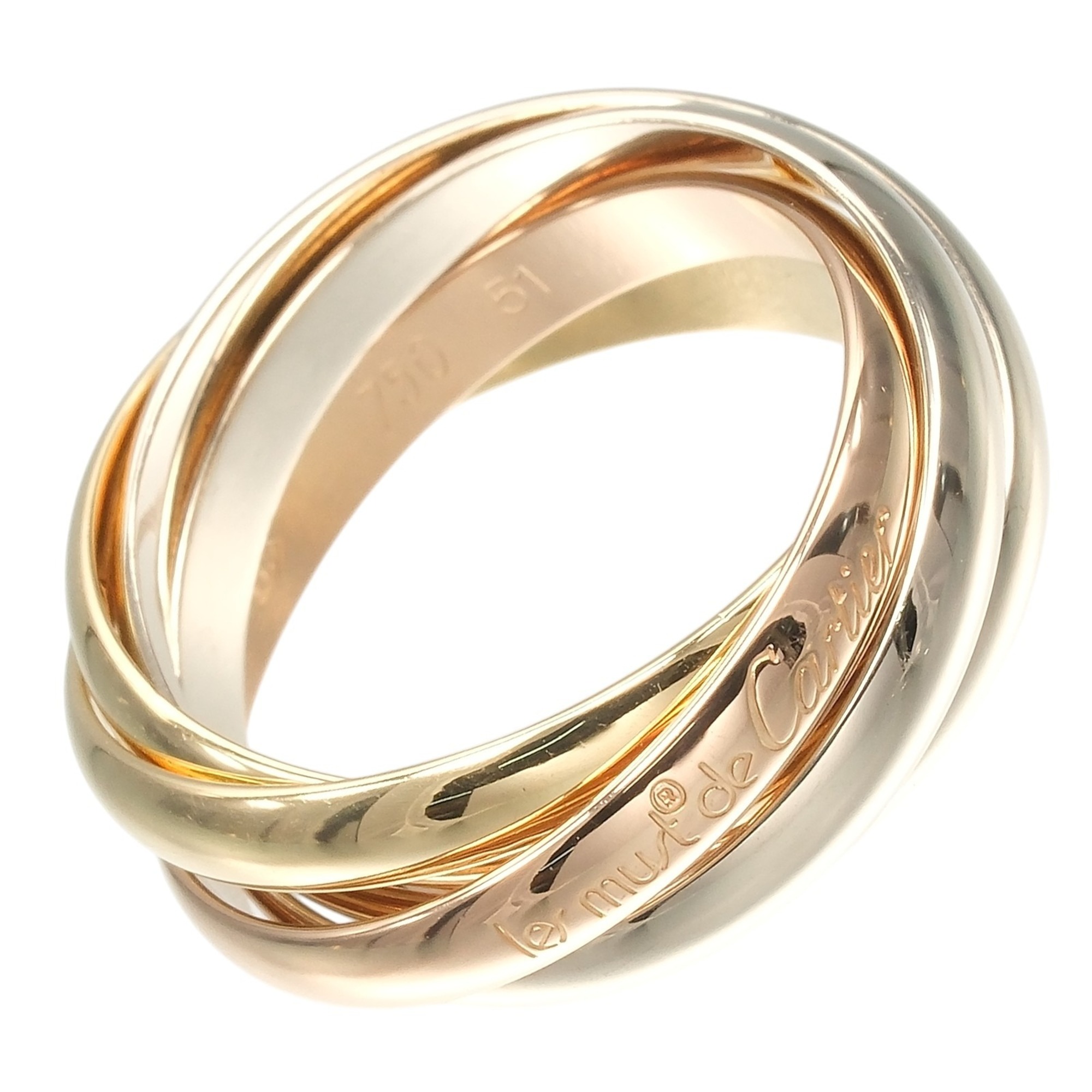 Cartier Trinity 5-band ring, size 10.5, 2.8mm band, 18K gold (YG, PG, WG), approx. 8.41g.