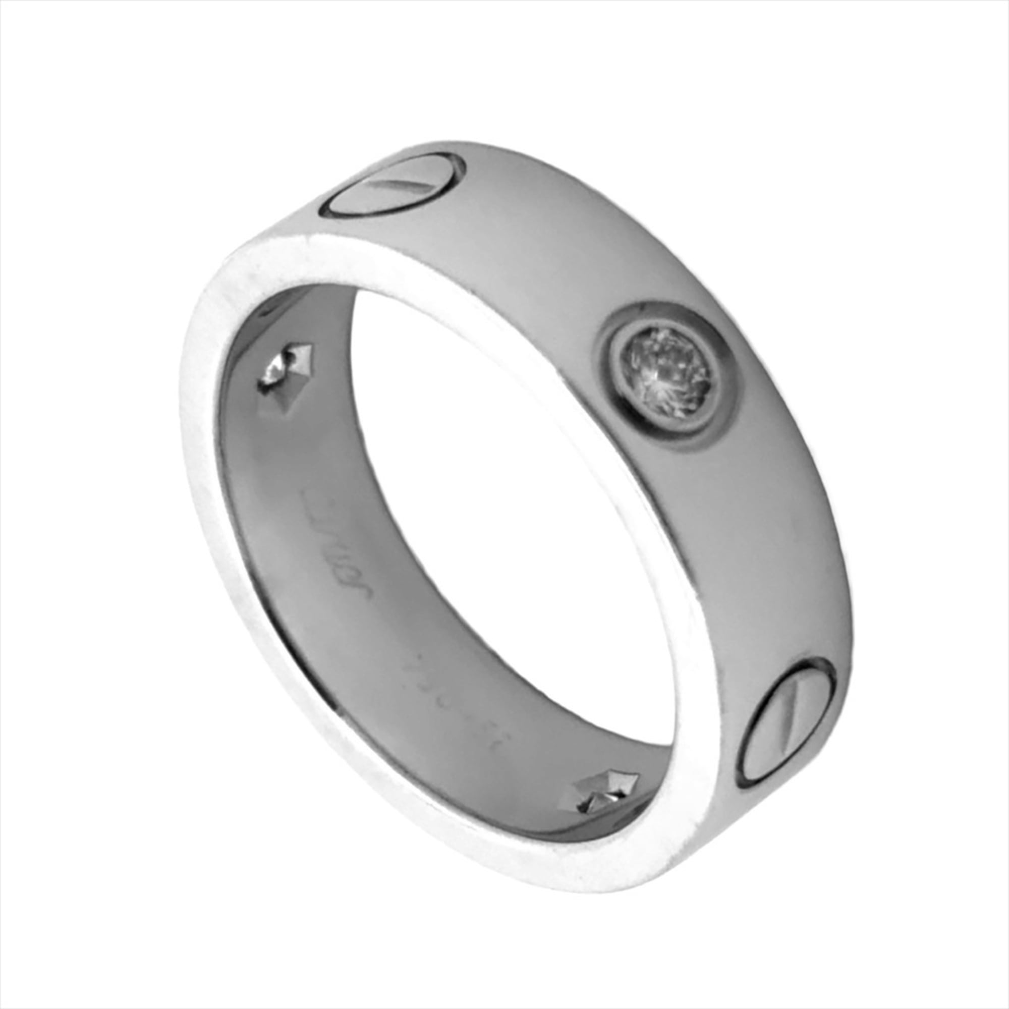 Cartier 3-Diamond Love Ring, Size #52, 18K White Gold, 8.4g.