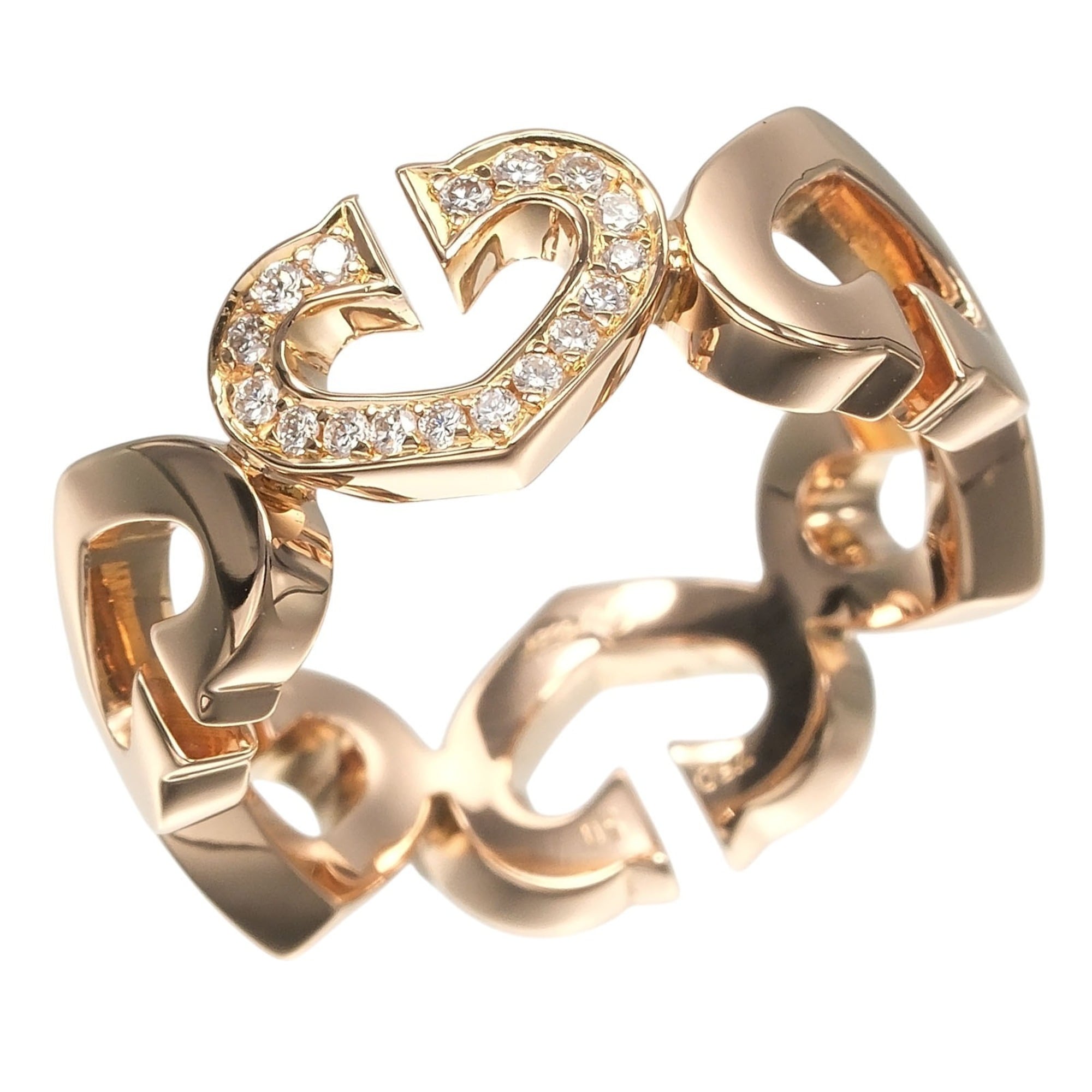 Cartier C Heart Ring, Size 10, Approx. 7g, 18KPG Pink Gold, Diamond Ring.