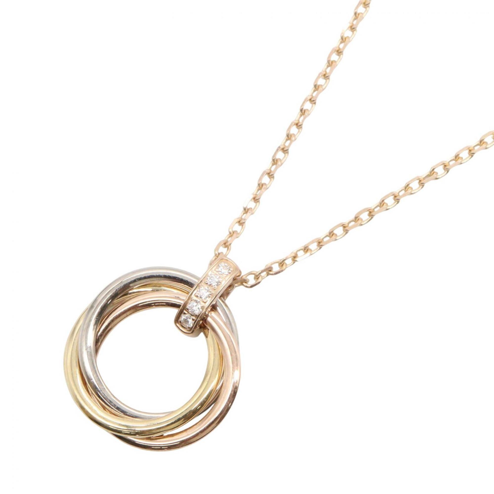 Cartier Trinity Diamond Necklace, Medium Size, 18K Yellow Gold, White Pink Diamond, Women\'s, Gold T