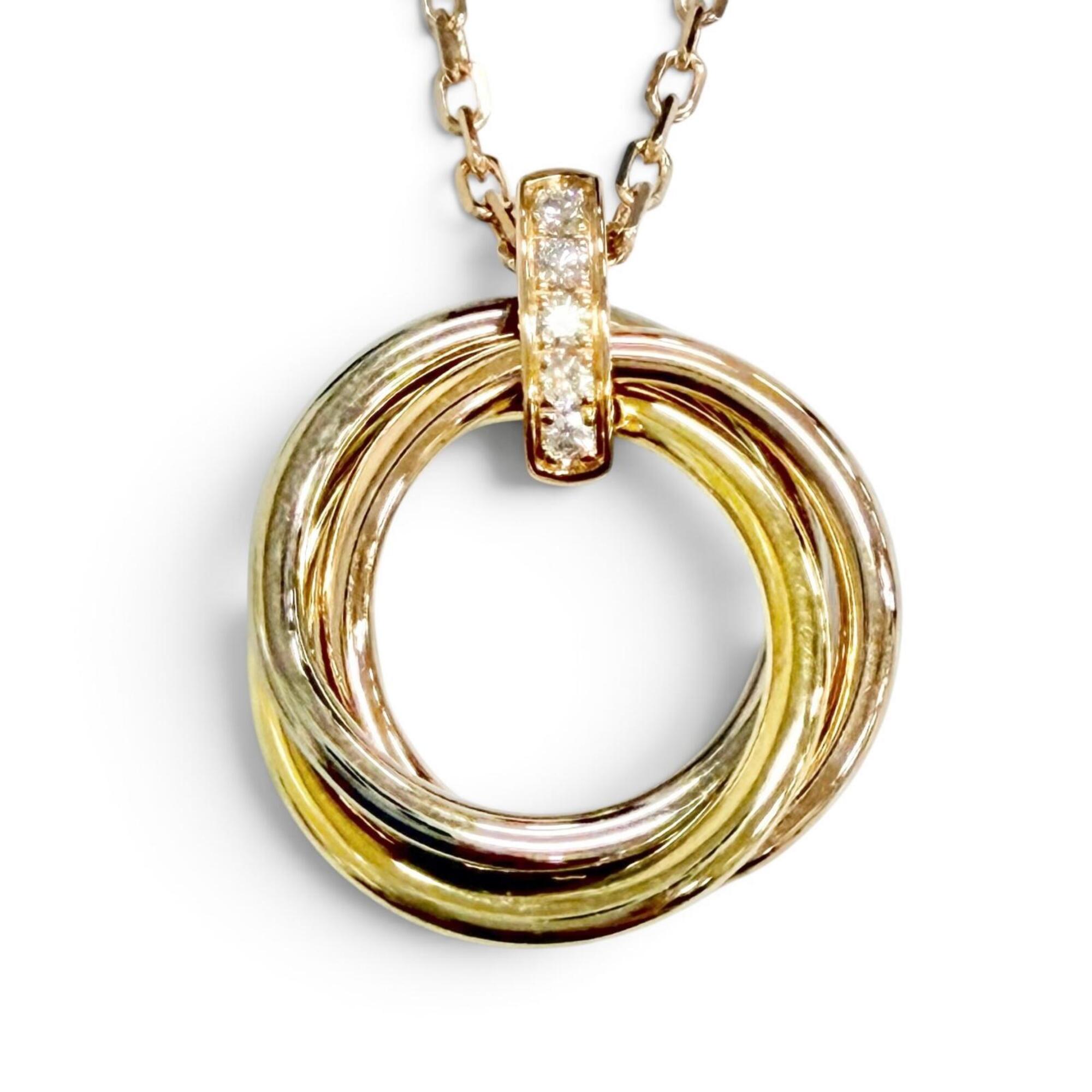 Cartier WR0551 Trinity Diamond 5P Necklace, Medium, 750 (YG x PG WG) Pendant Accessory, Yellow Gold,
