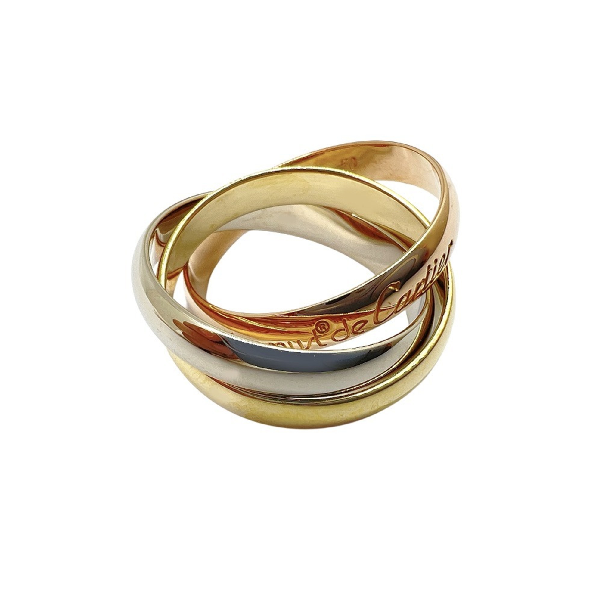Cartier Trinity Ring, K18YG, K18WG, K18PG, Size #50, Women\'s/Men\'s Ring