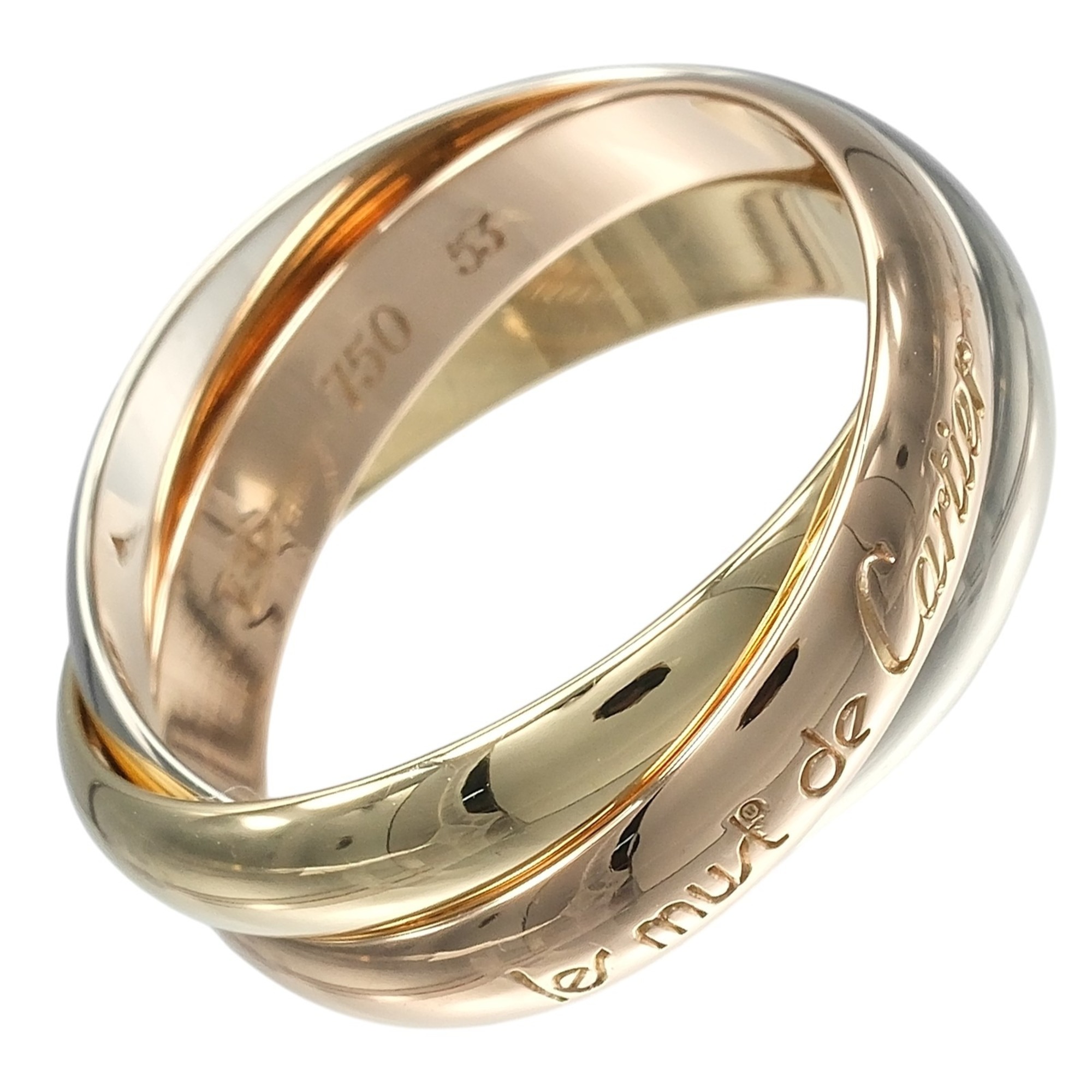 Cartier Trinity Ring, Size 13, 3.5mm Band, 18K Gold (YG, PG, WG), Approx. 8g.