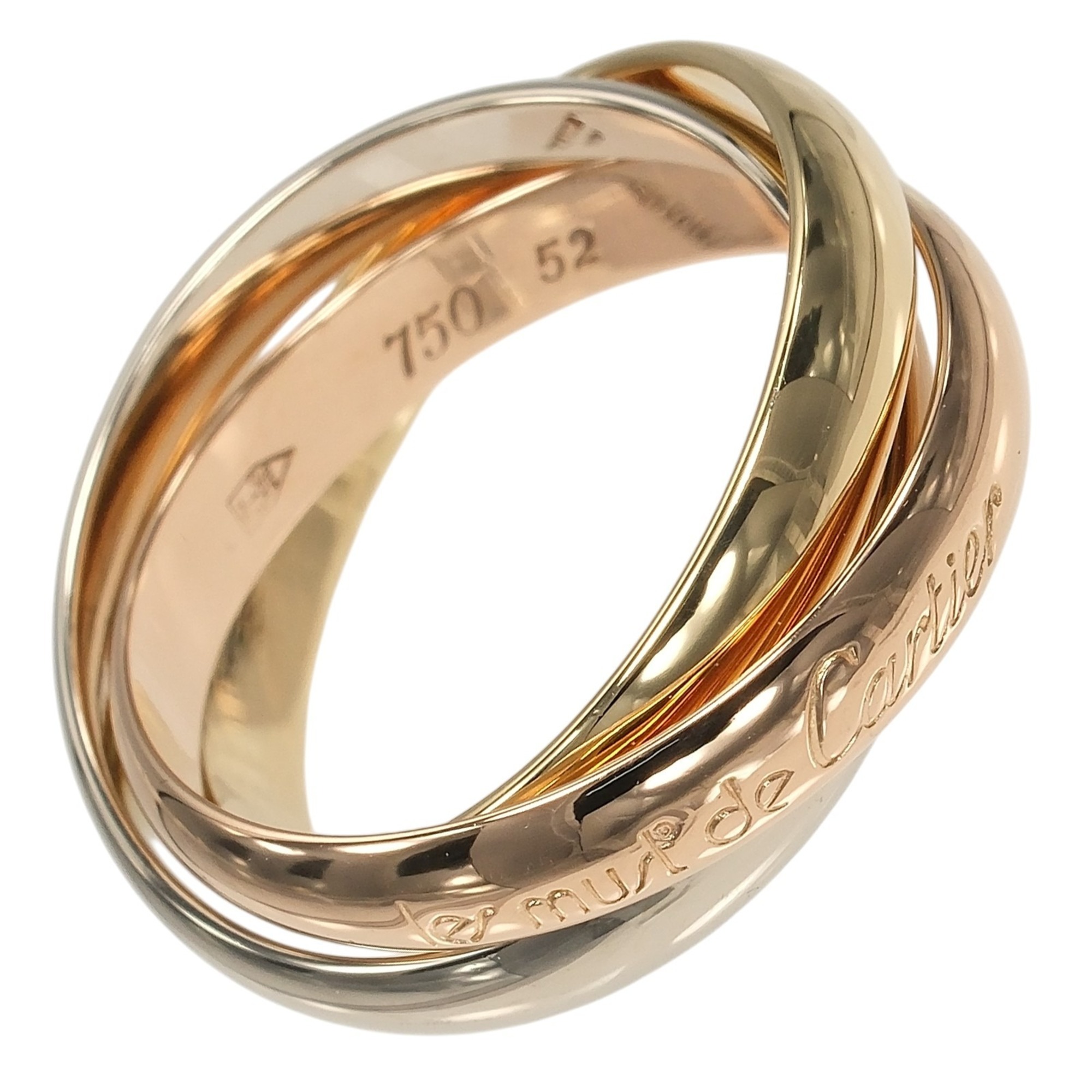 Cartier Trinity Ring, Size 12, 3.5mm Band, 18K Gold (YG, PG, WG), Approx. 7.46g