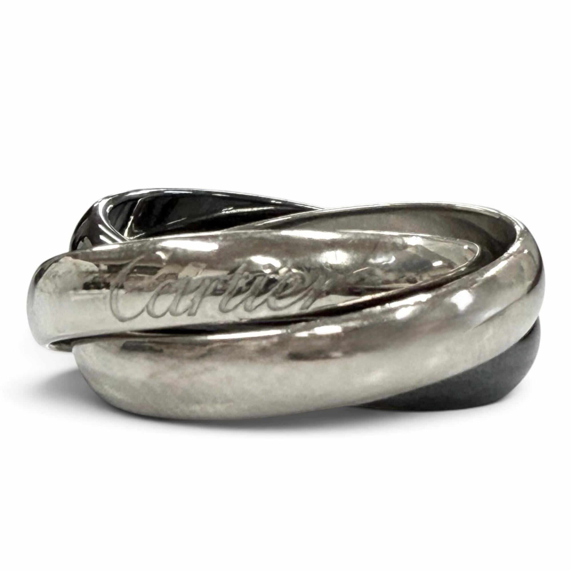 Cartier 750 Trinity Triple Ceramic Ring, White Gold, Size 48, Weight 6.4g, Women\'s