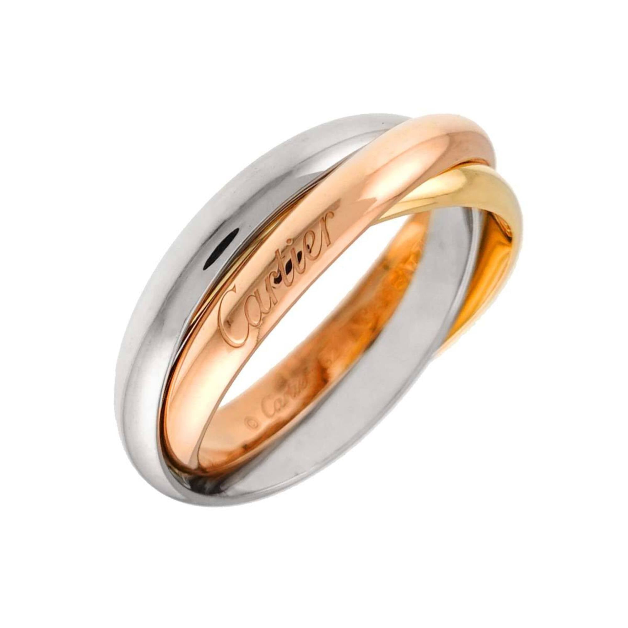 Cartier Trinity MM #62 Ring, 18K Yellow Gold, White Pink Triple Band, Three Colors, 750 Gold.