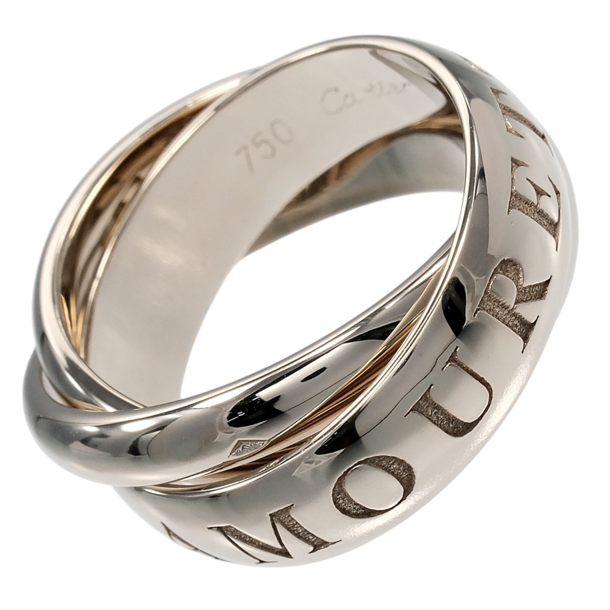 Cartier Trinity 1998 Christmas Ring, Size 8, 18K White Gold, Approx. 10.16g