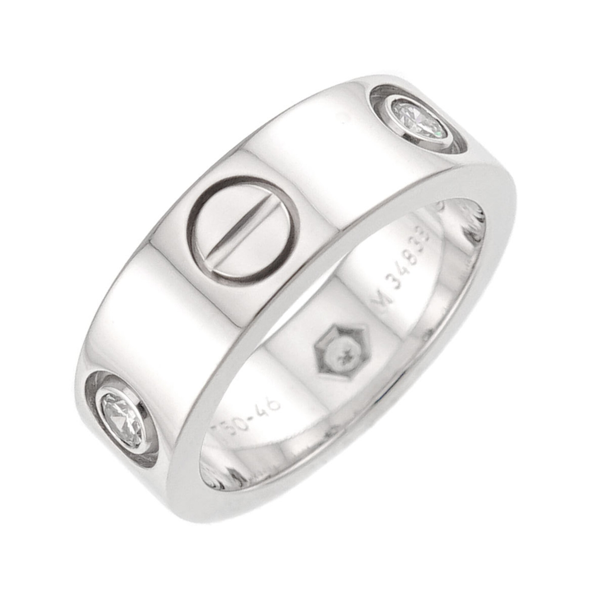 Cartier Love Ring #46, Half Diamond 3P, 18K WG White Gold 750, LOVE