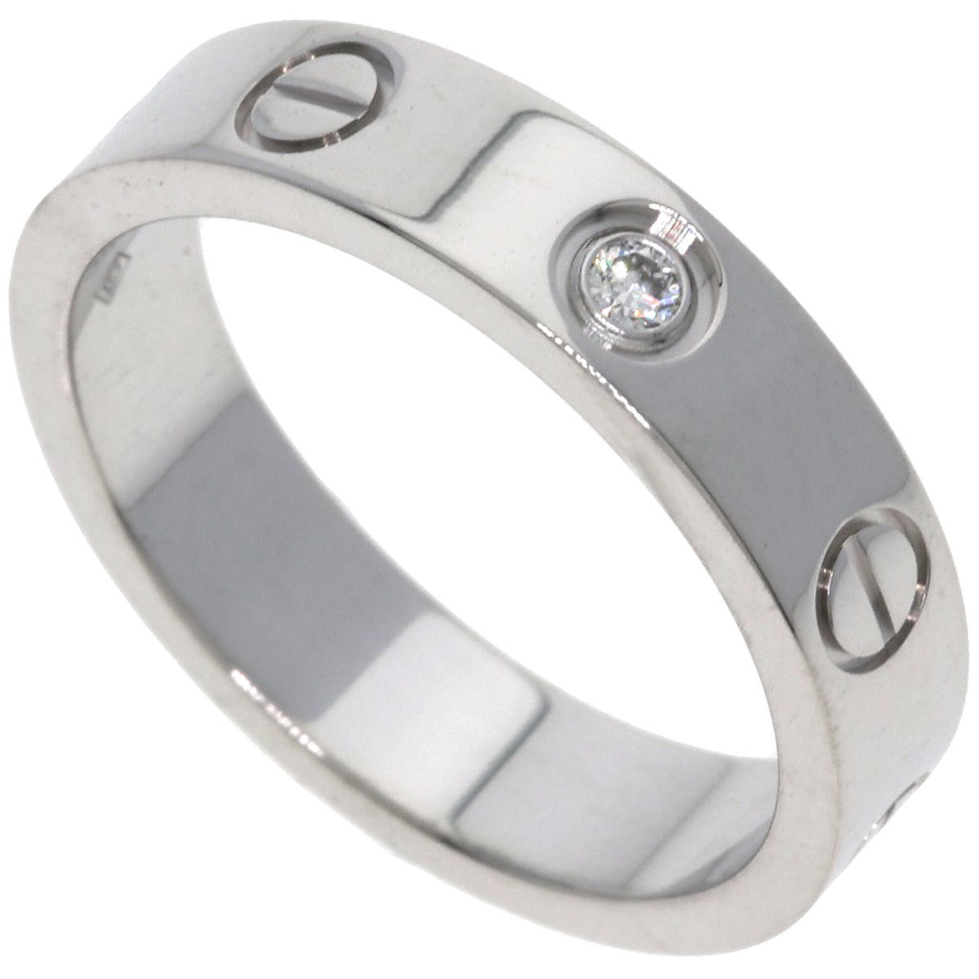 Cartier Mini Love Ring, 1P Diamond, Size 48, 18K White Gold, Women\'s CARTIER