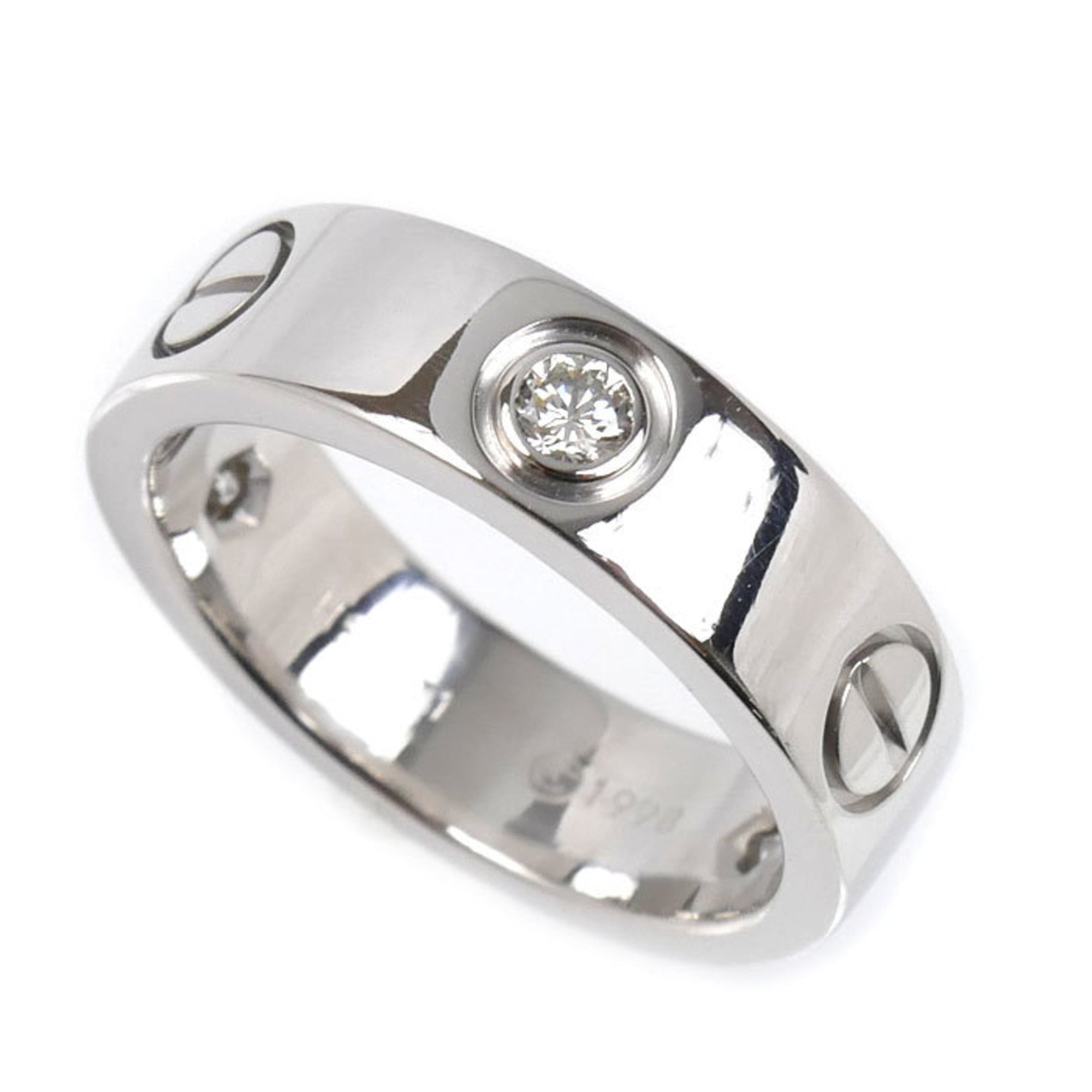 CARTIER 18KWG White Gold Love Ring with Half Diamonds, 1.51 oz (7.9g), Women\'s