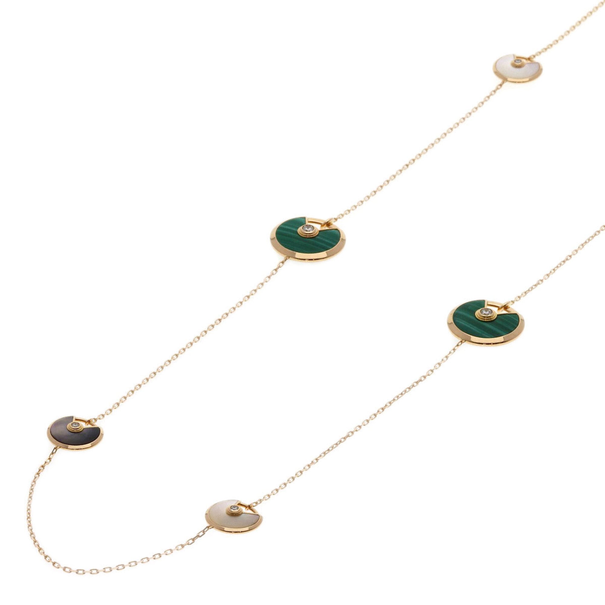 Cartier Amulette Malachite Shell Diamond Long Necklace 18K Pink Gold Women\'s CARTIER