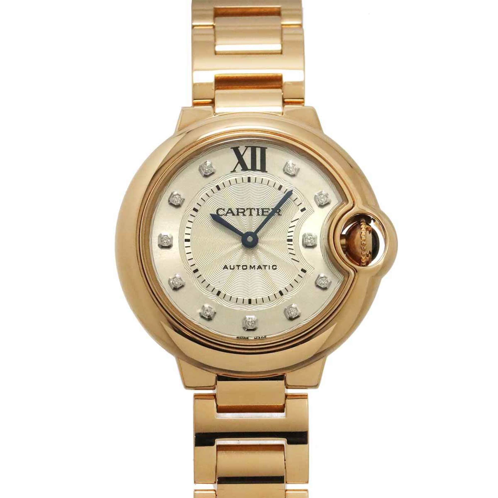 Cartier Ballon Bleu MM 33mm WE902063 Ladies\' Watch, 11 Diamonds, Silver, 18K Pink Gold, Automatic M