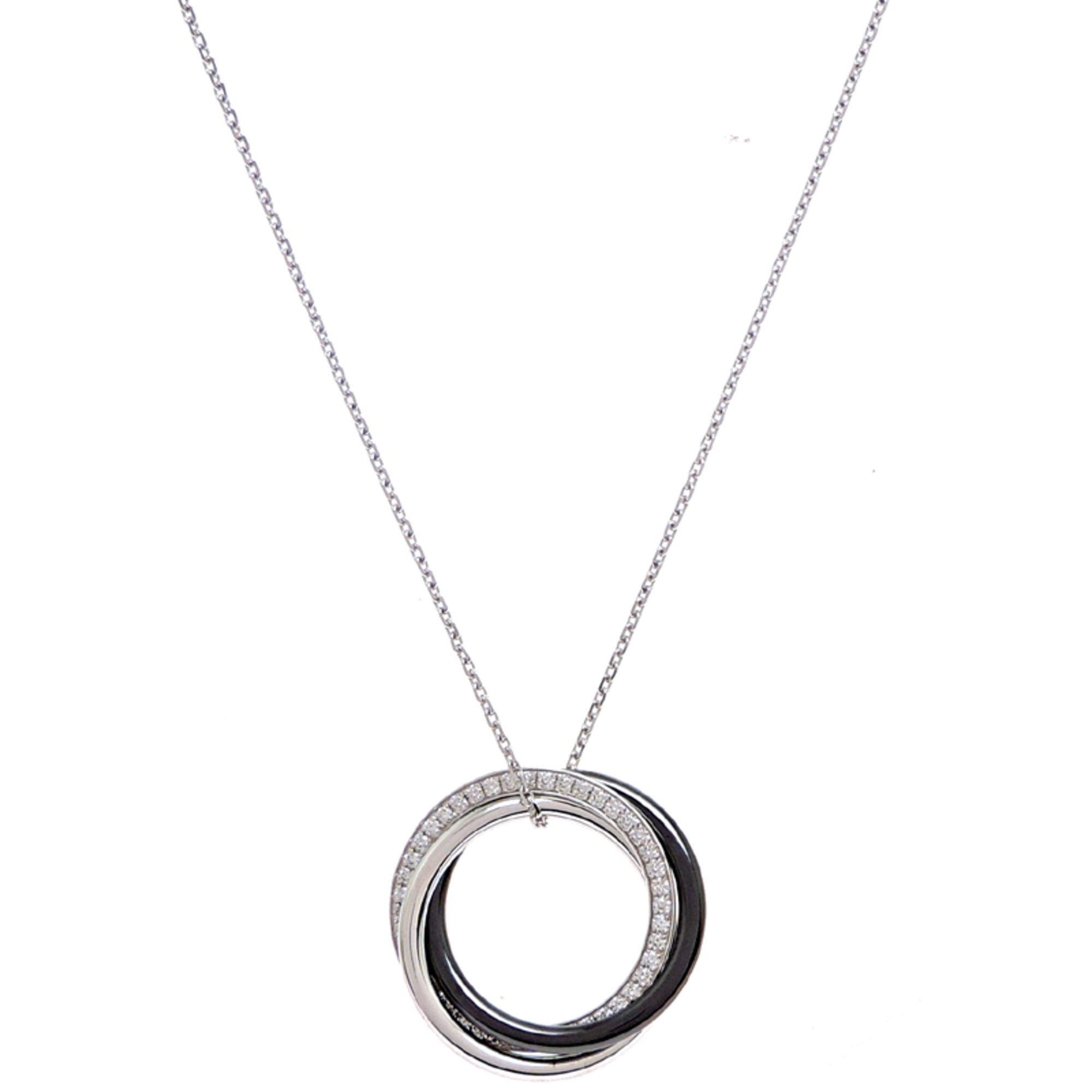 Cartier Trinity Diamond Necklace for Women and Men, B3045500, 750 White Gold, Black Tone