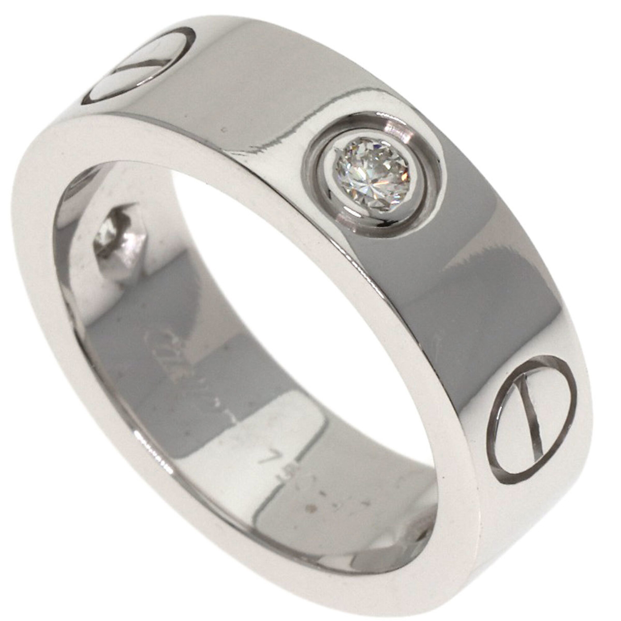 Cartier Love Ring, 3 Diamonds, Size 47, 18K White Gold, Women\'s CARTIER