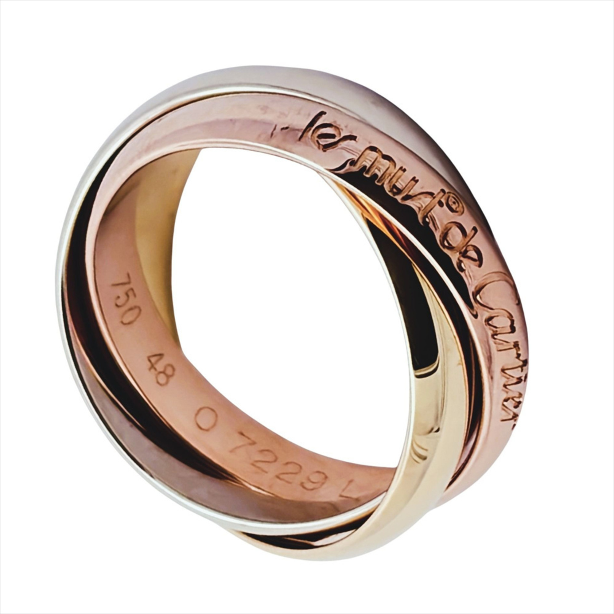 Cartier Trinity Ring, Size #48, 18K Yellow Gold (6.6g), Pink (18K White Gold), MM (mm), Three-Color