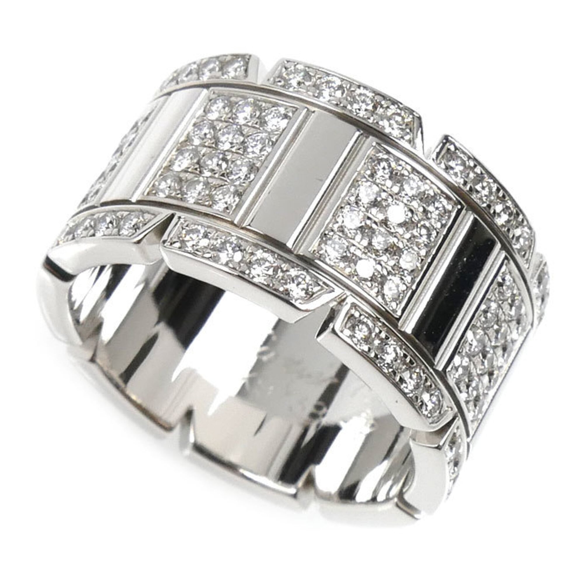 CARTIER Cartier 18KWG White Gold Tank Franaise LM Ring with Diamonds, Size 53, 14.8g, Women\'s