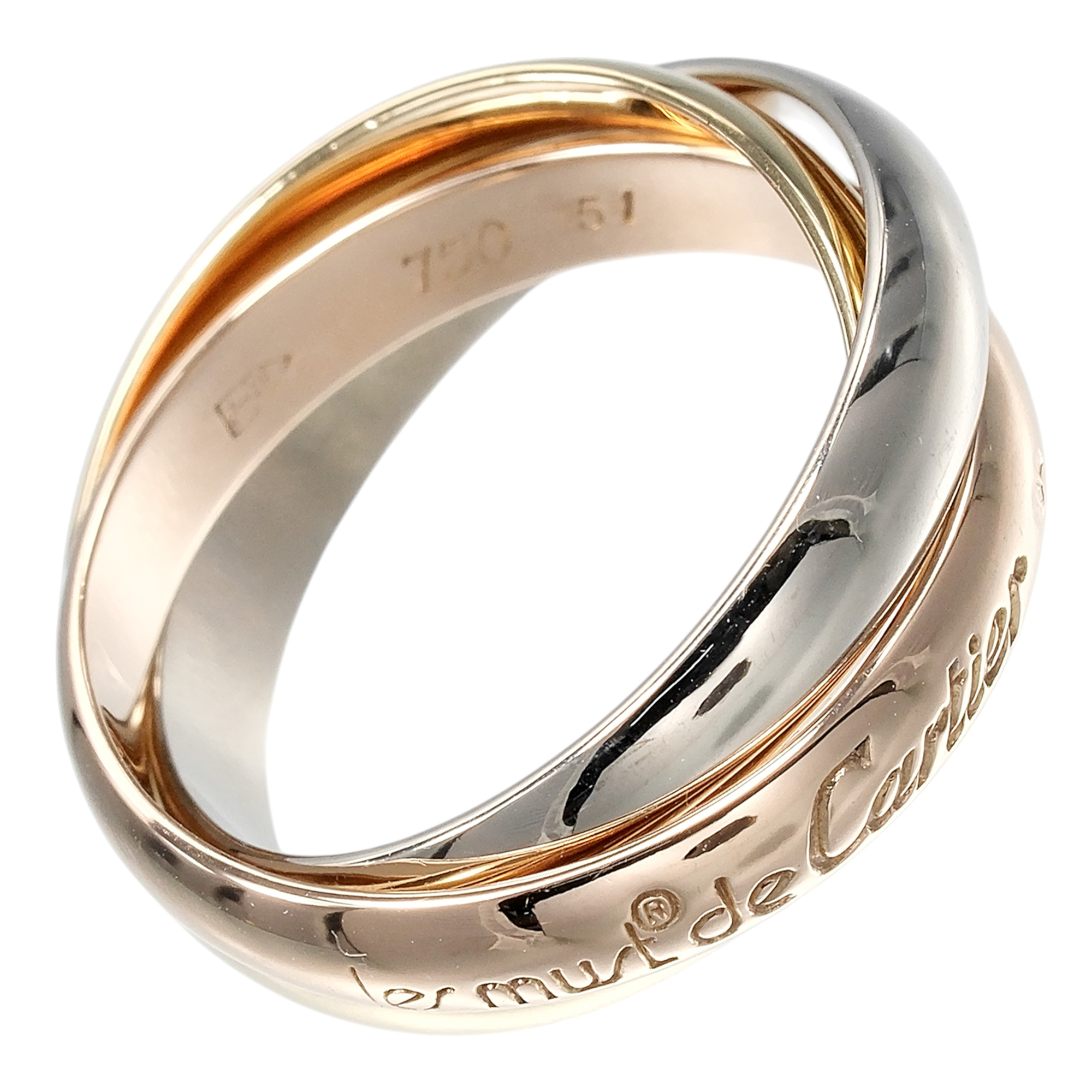 Cartier Trinity Ring, Size 10.5, 3.4mm Band, 18K Gold (YG, PG, WG), Approx. 7.45g
